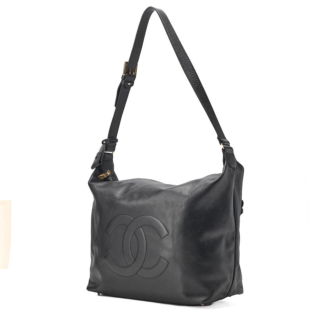 Caviar leather, large Coco mark, one-shoulder bag, black, gold hardware, serial number 3. — view 4