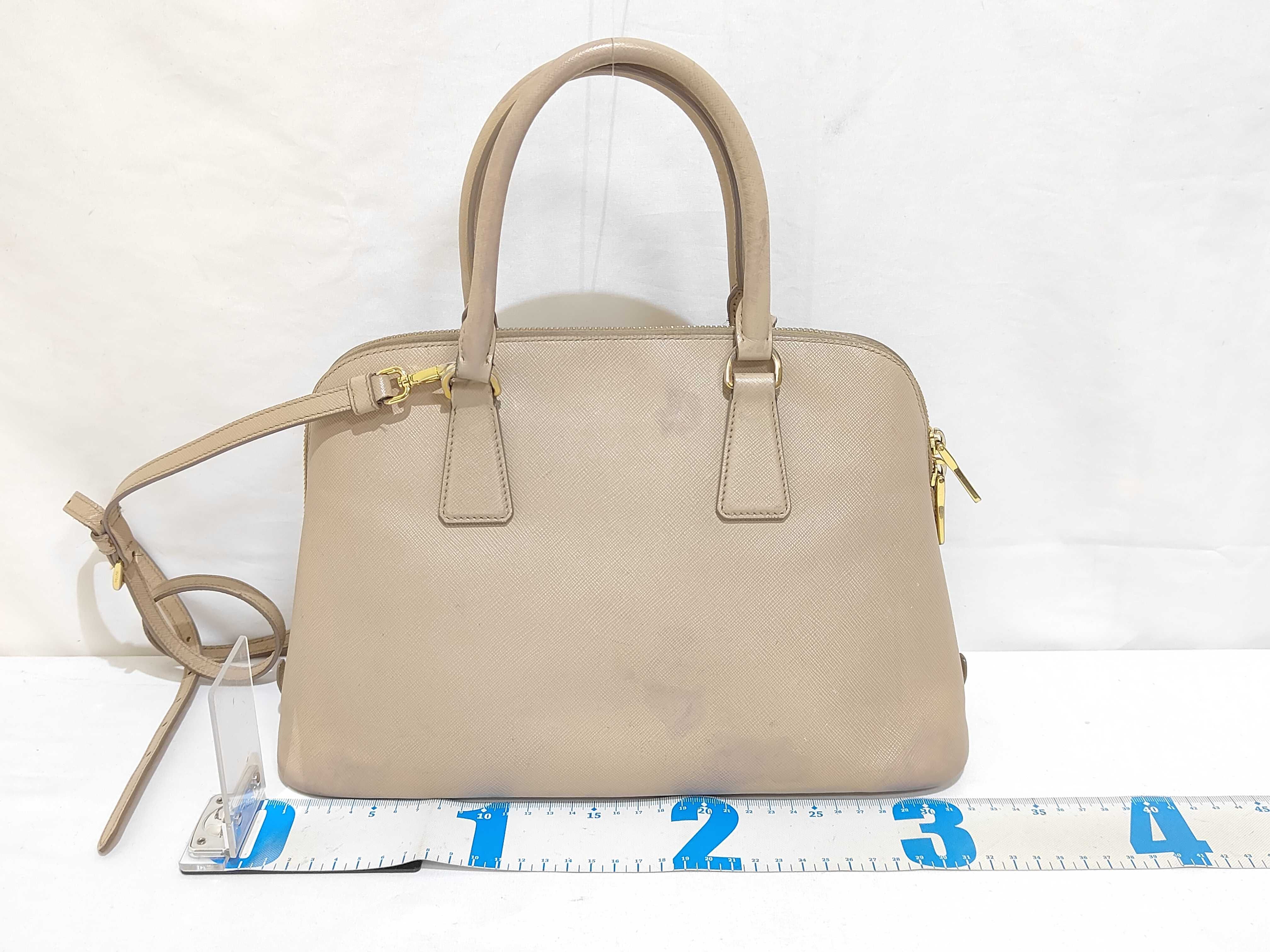 Leather Handbag, Beige, 2-Way, Saffiano Leather — view 2