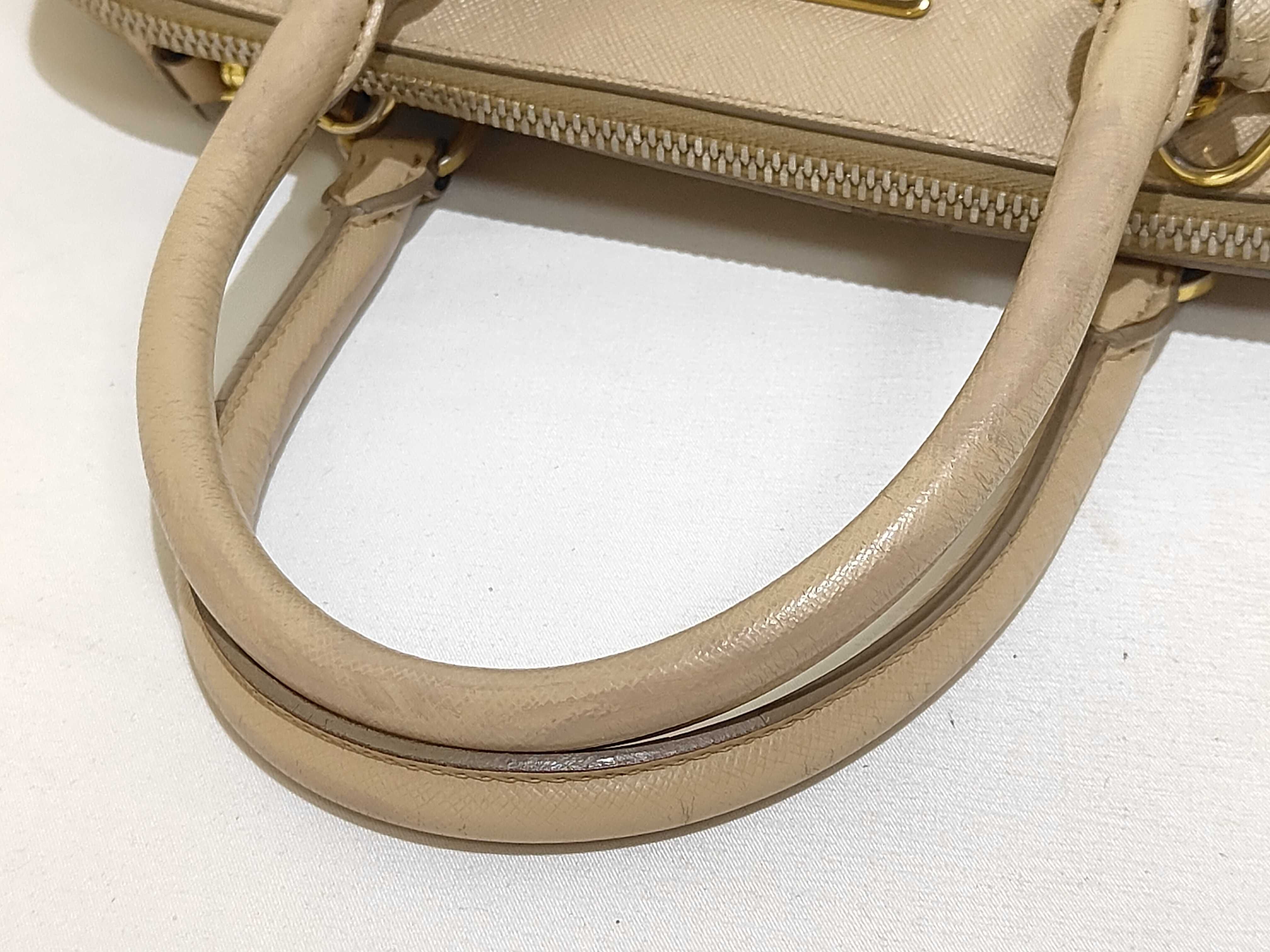 Leather Handbag, Beige, 2-Way, Saffiano Leather — view 3