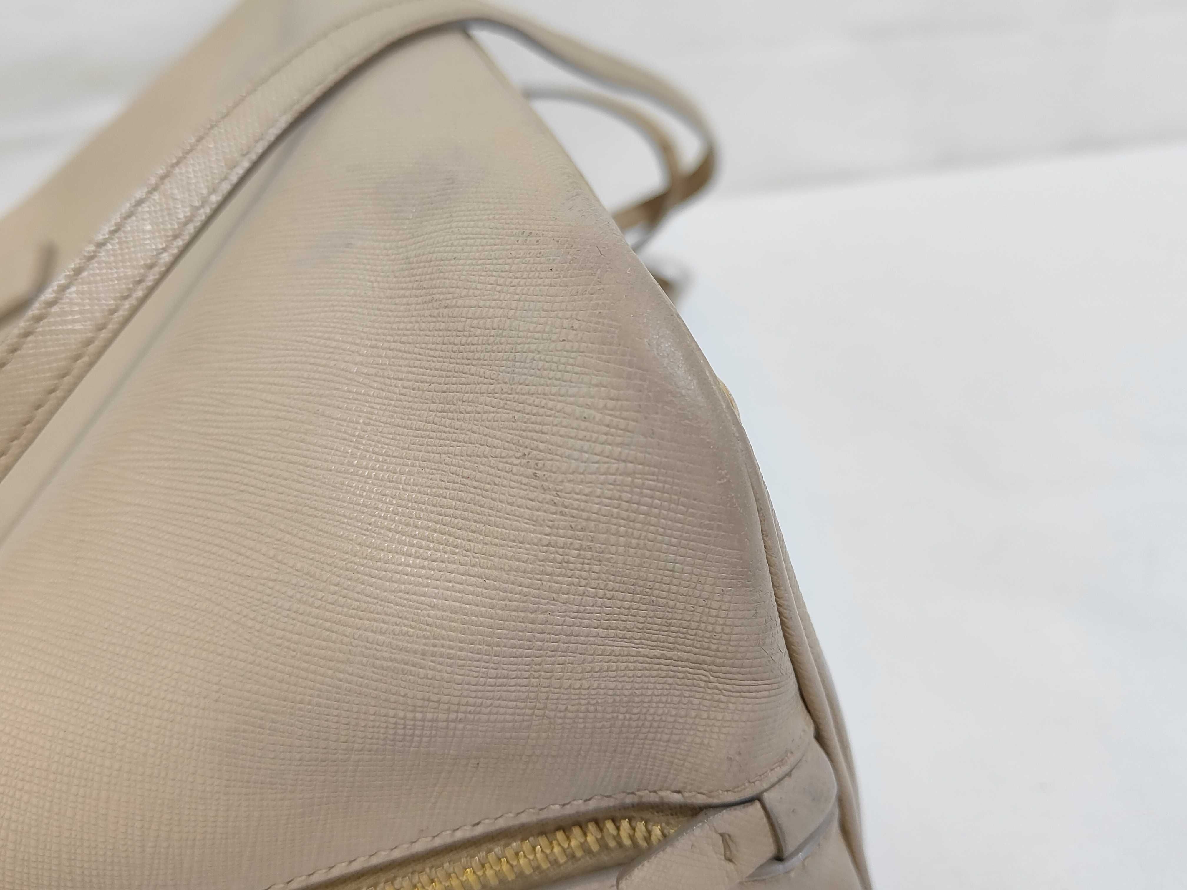 Leather Handbag, Beige, 2-Way, Saffiano Leather — view 6