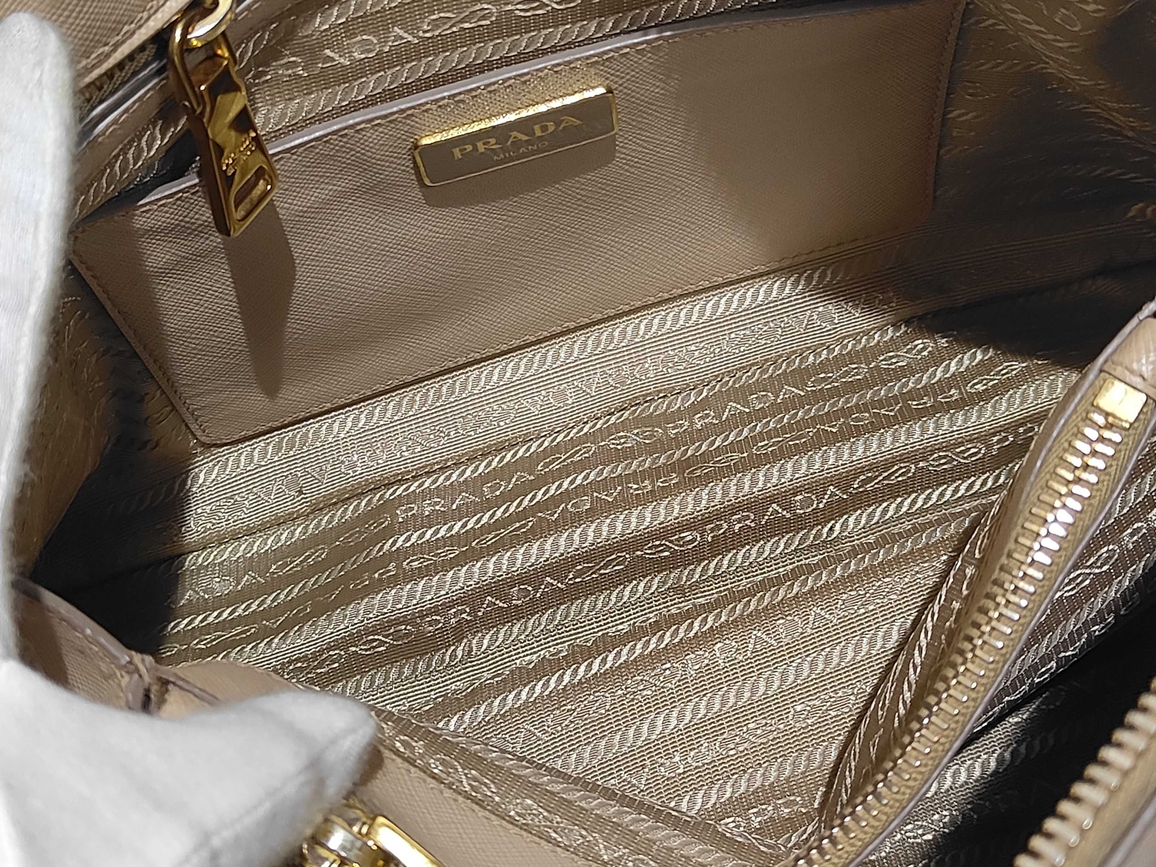 Leather Handbag, Beige, 2-Way, Saffiano Leather — view 9