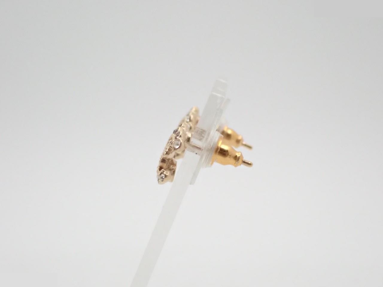 earrings, A20S, Coco Mark, rhinestone, gold, 1cm wide. — view 3