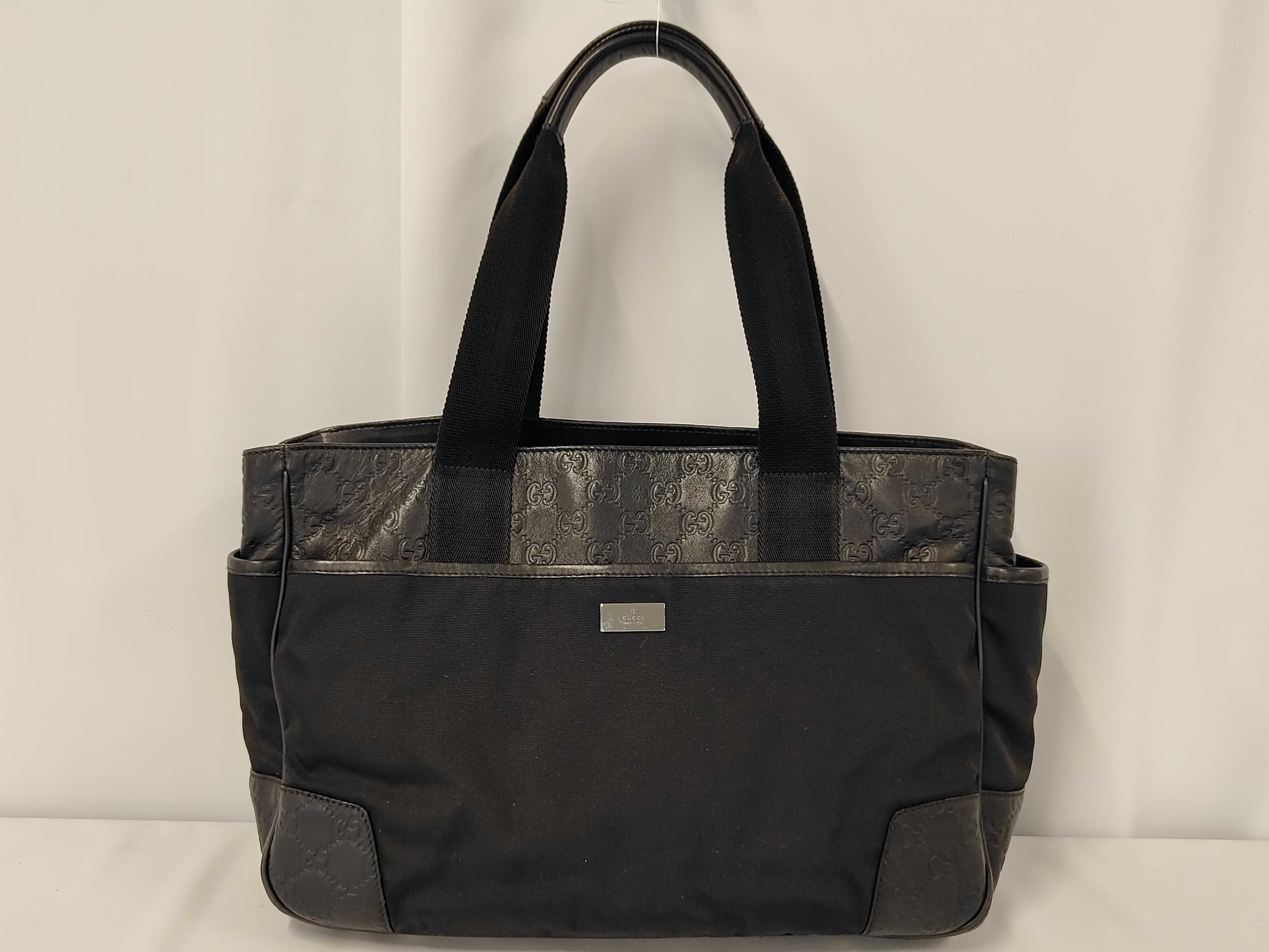 GG pattern Guccissima leather and canvas hand tote bag, black, 161770-492715 - Tote bag