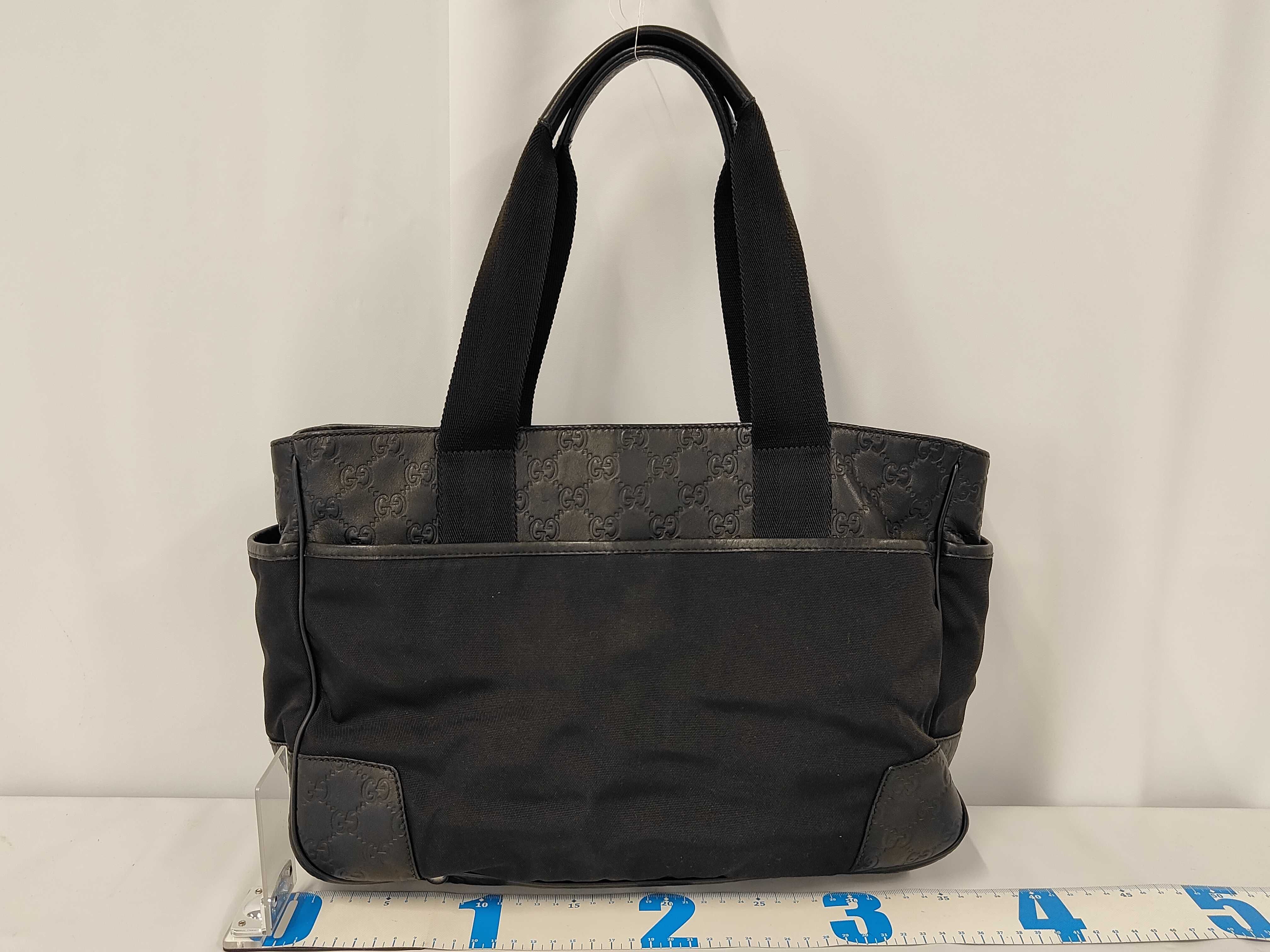 GG pattern Guccissima leather and canvas hand tote bag, black, 161770-492715 - Tote bag — view 2
