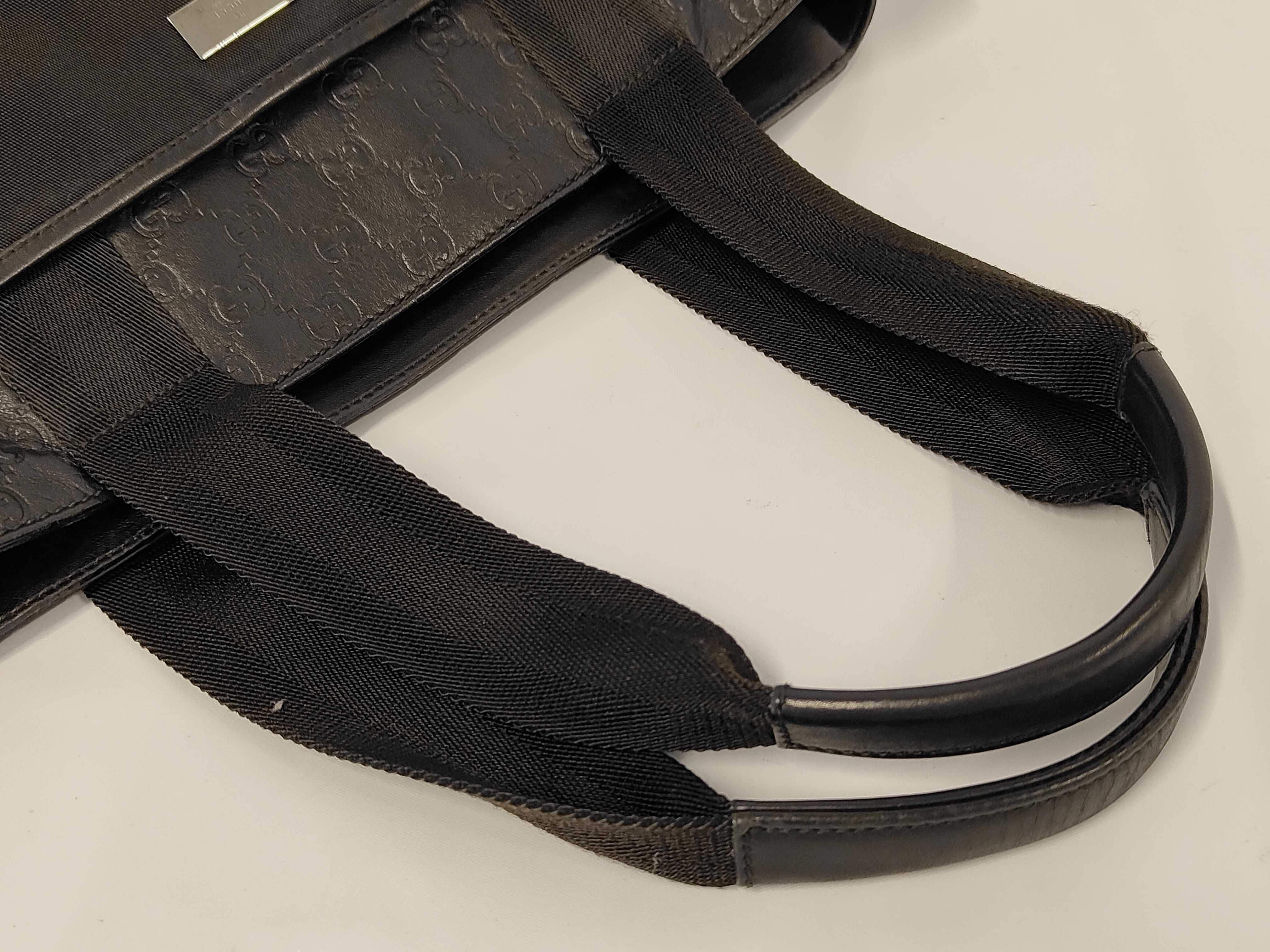 GG pattern Guccissima leather and canvas hand tote bag, black, 161770-492715 - Tote bag — view 3
