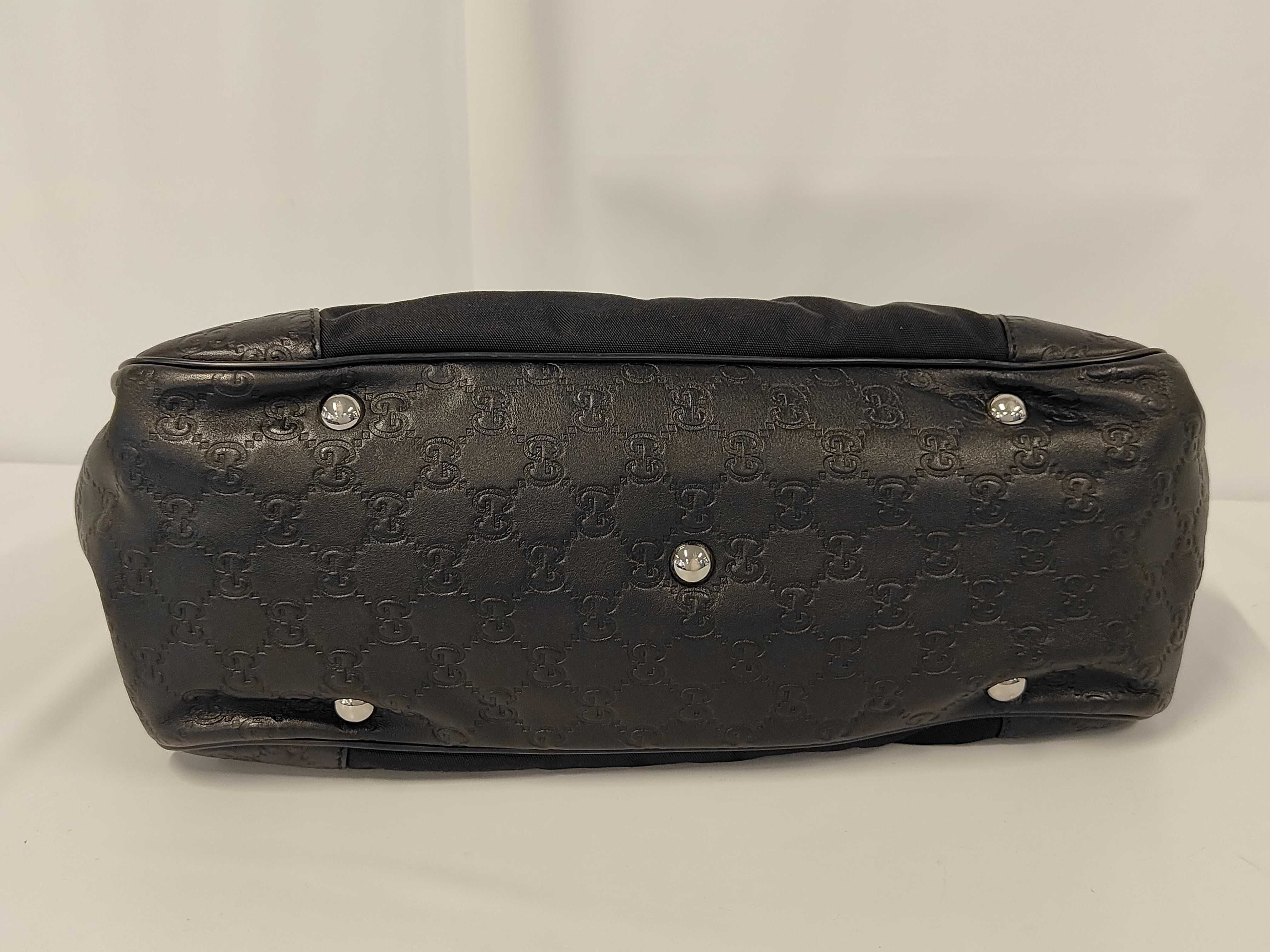 GG pattern Guccissima leather and canvas hand tote bag, black, 161770-492715 - Tote bag — view 7