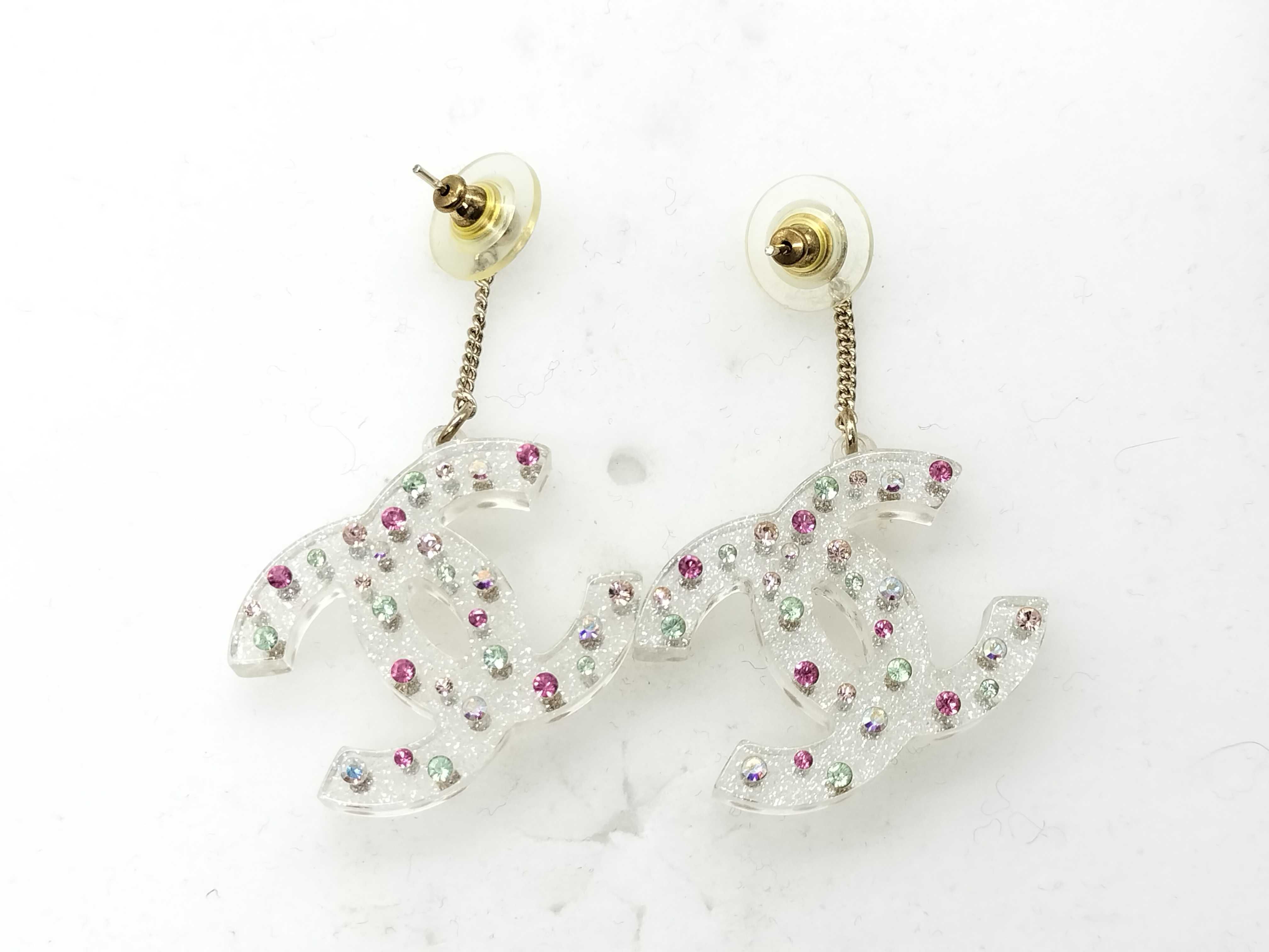 04A Coco Rhinestone Earrings, White, Large, 2 Earrings — view 3