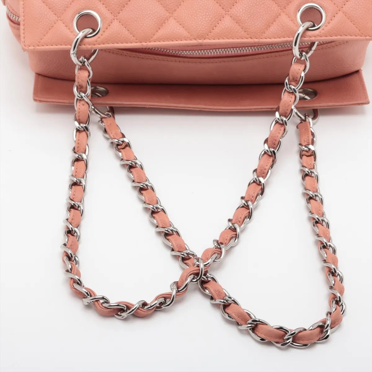 PTT Caviar Skin Chain Shoulder Bag, Pink, Silver Hardware, 12116341, Series 12 — view 5