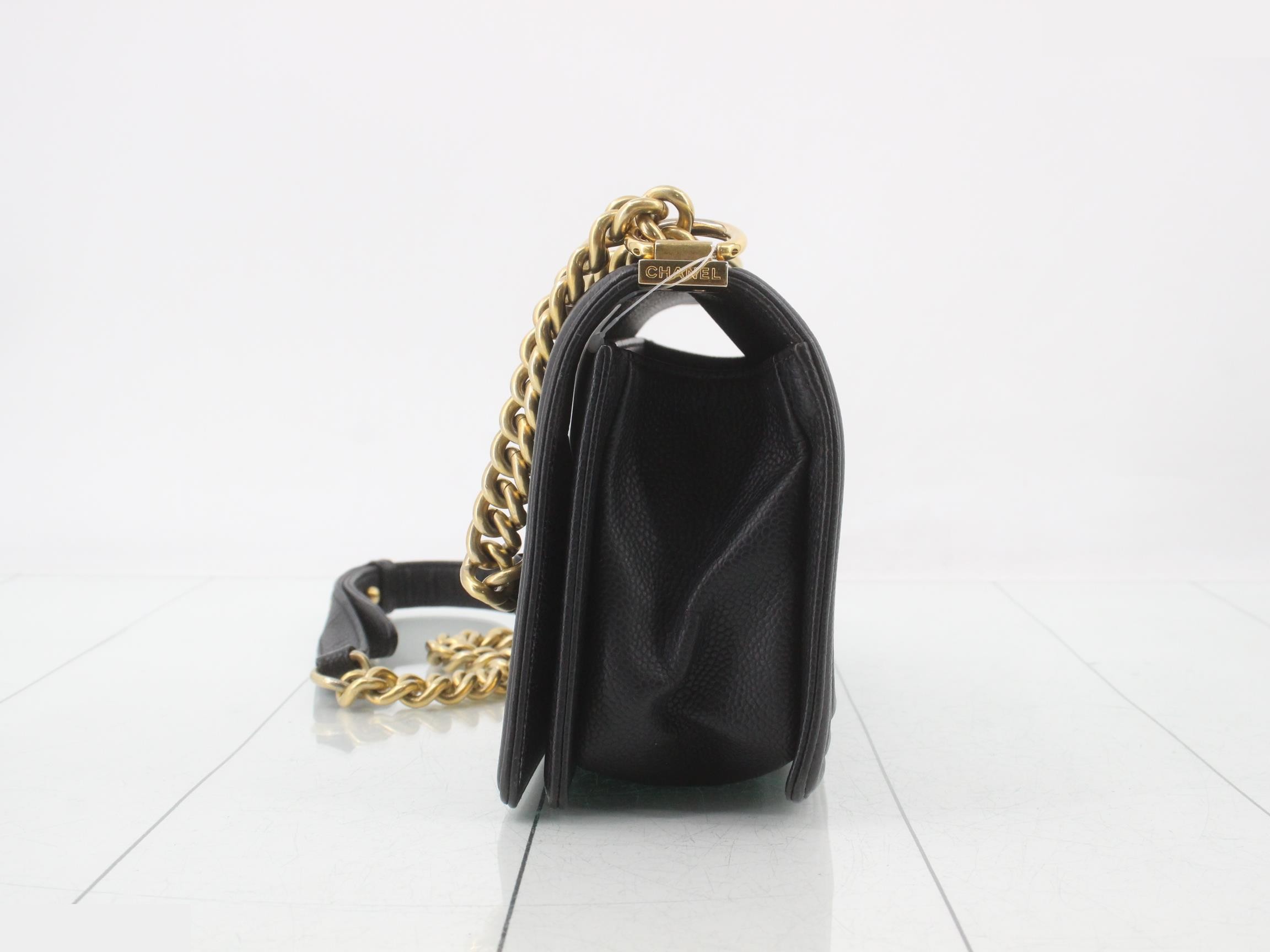 Boy Chanel Caviar Skin Chain Shoulder Bag, Black — view 3