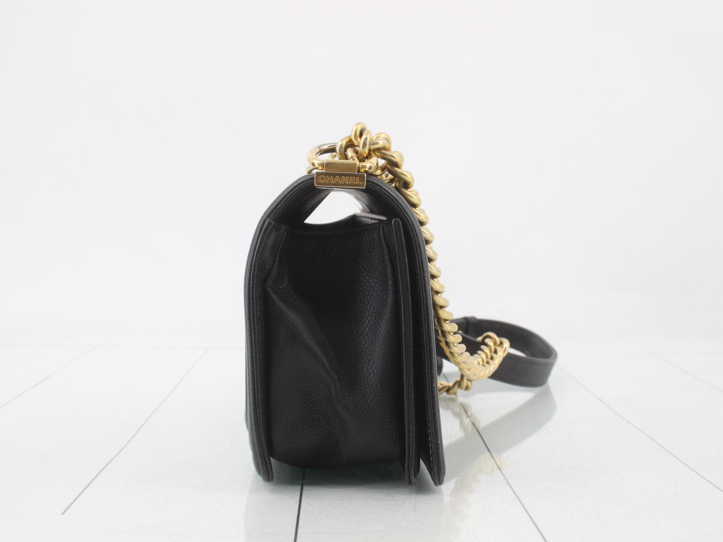 Boy Chanel Caviar Skin Chain Shoulder Bag, Black — view 4