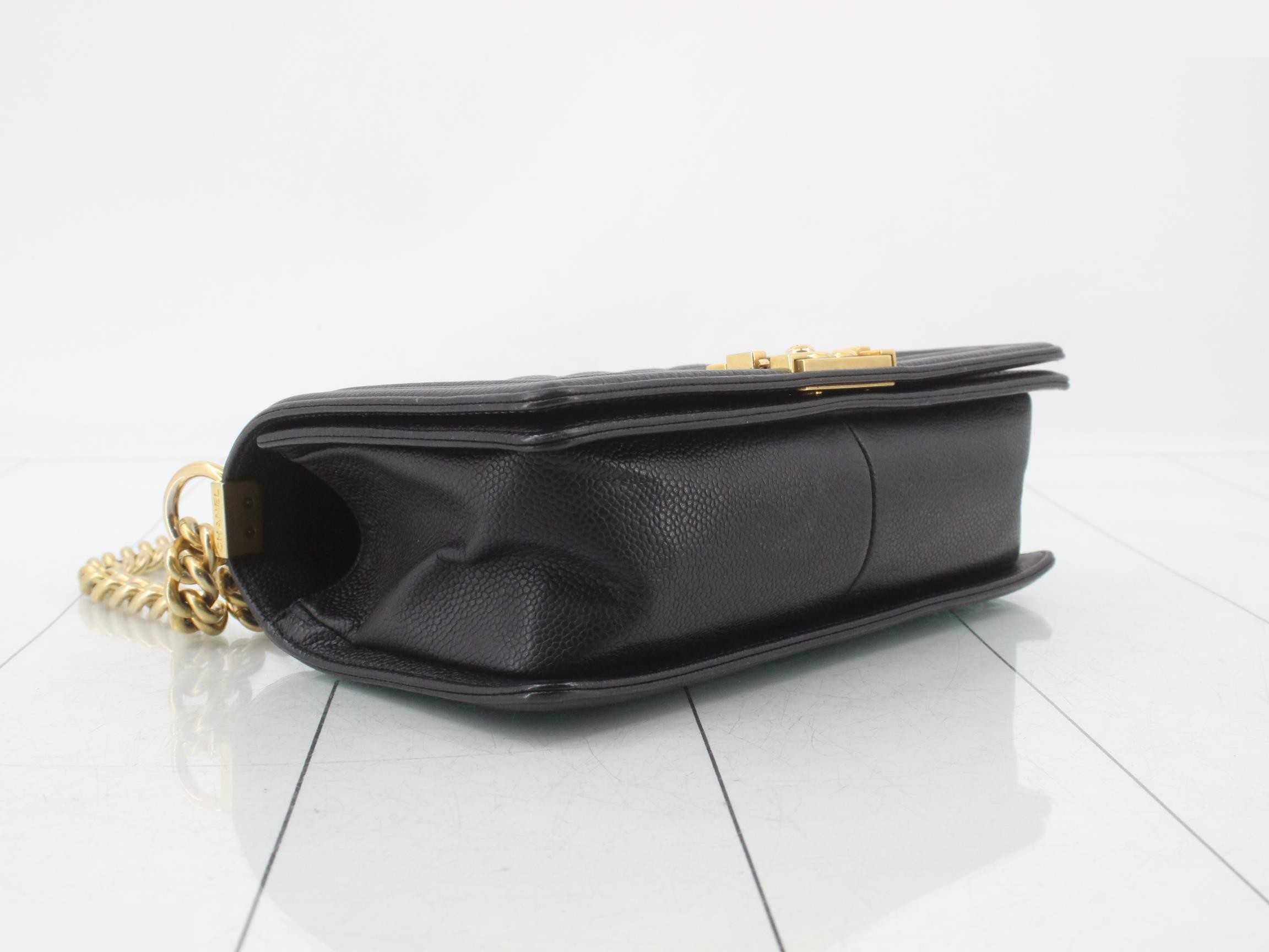 Boy Chanel Caviar Skin Chain Shoulder Bag, Black — view 5