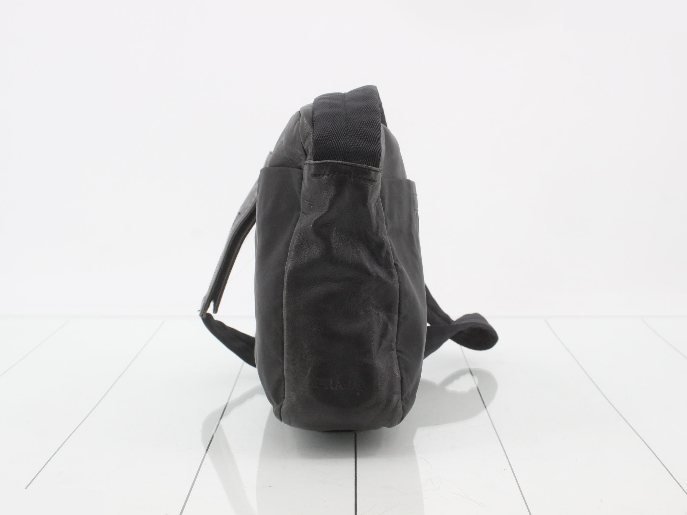 Leather/Tessuto Shoulder Bag, Black — view 3