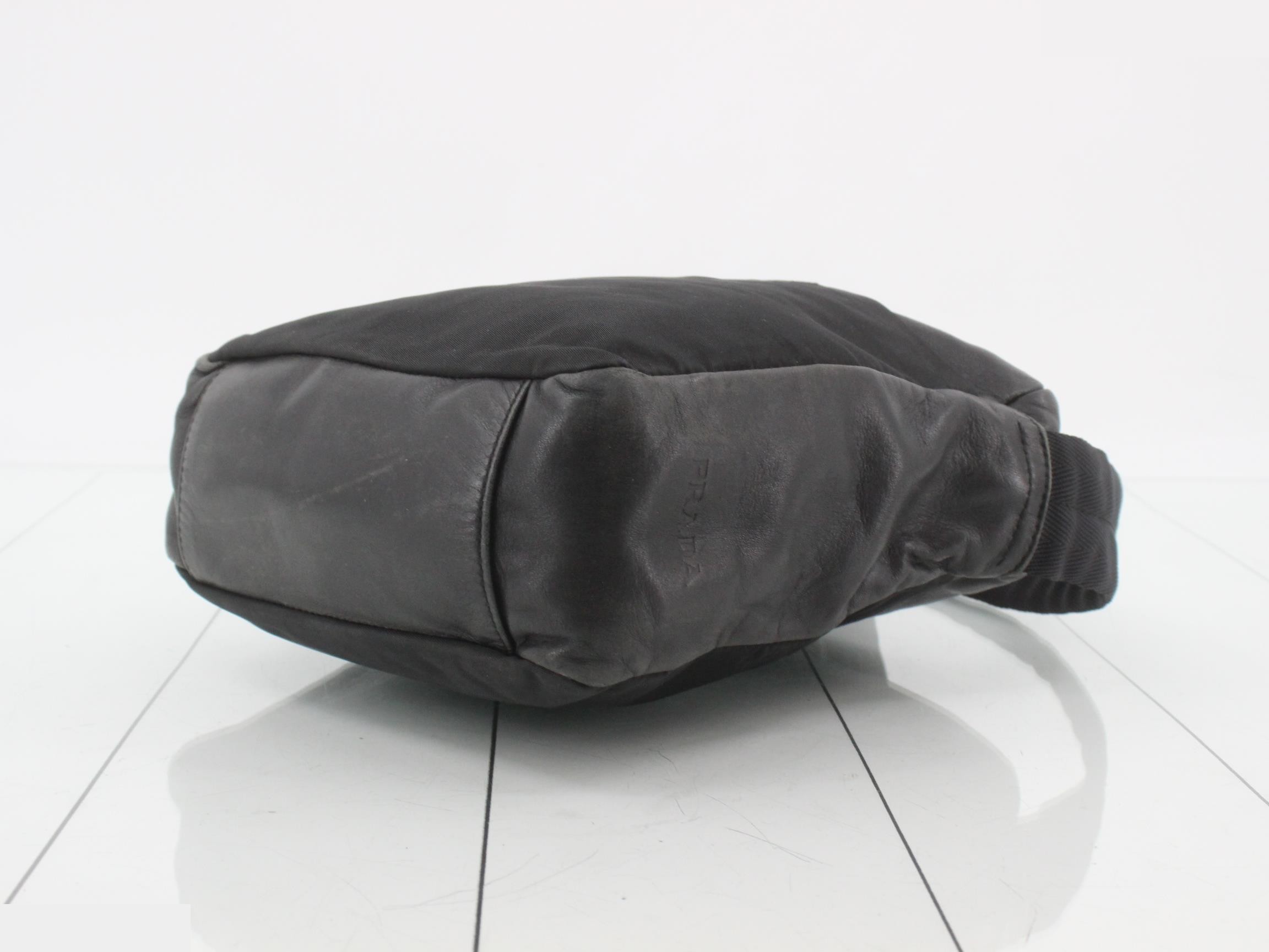 Leather/Tessuto Shoulder Bag, Black — view 6