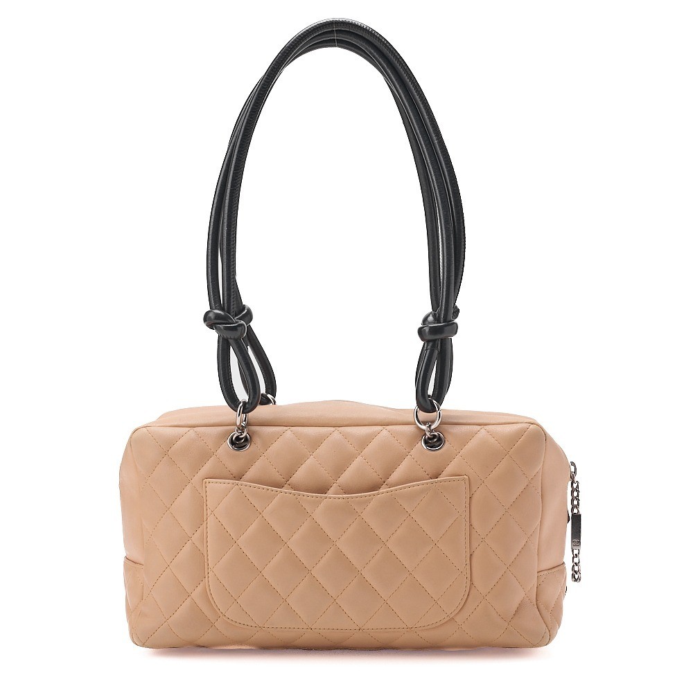 Calf leather Cambon line tote bag, black x beige, silver hardware, serial number 9. — view 2