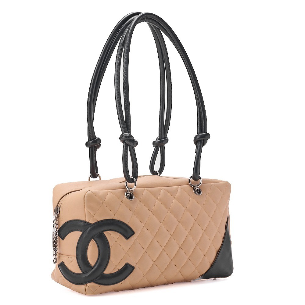 Calf leather Cambon line tote bag, black x beige, silver hardware, serial number 9. — view 3
