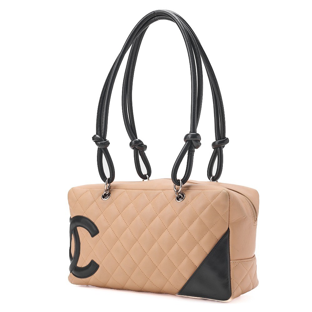 Calf leather Cambon line tote bag, black x beige, silver hardware, serial number 9. — view 4