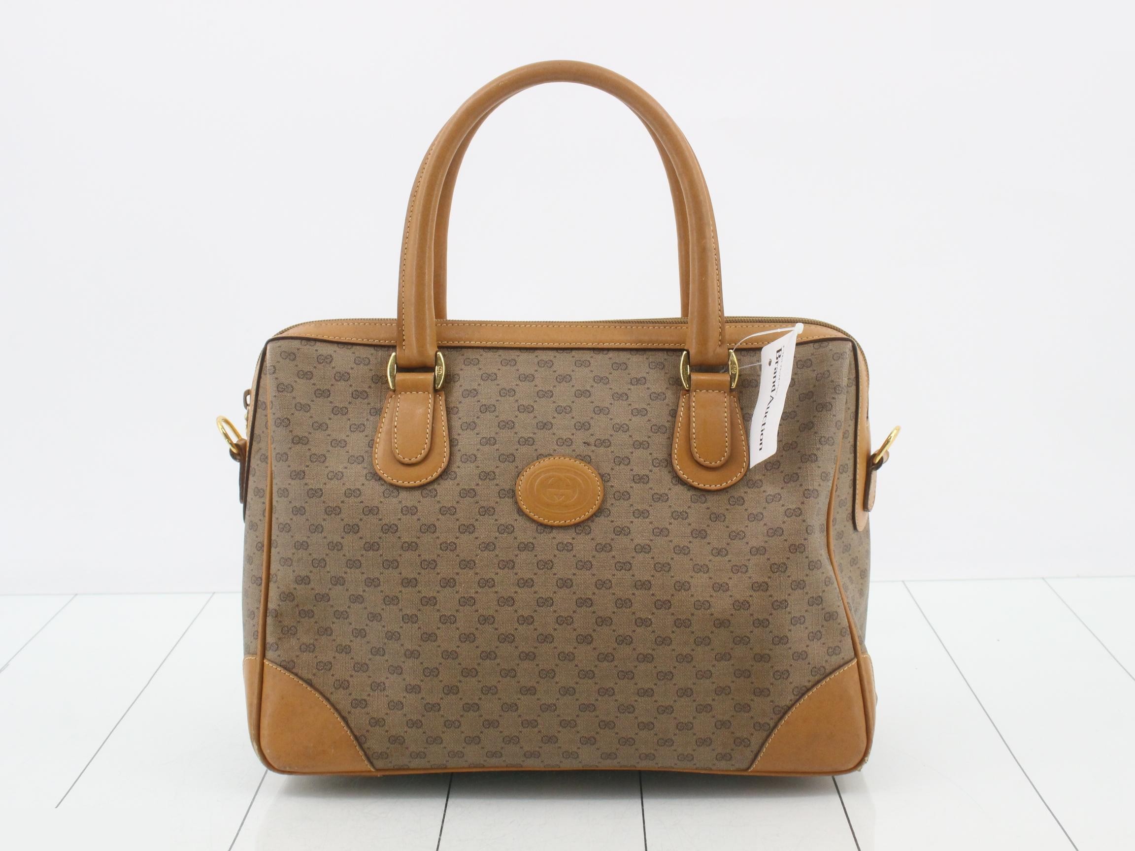 Handbag, beige canvas and leather