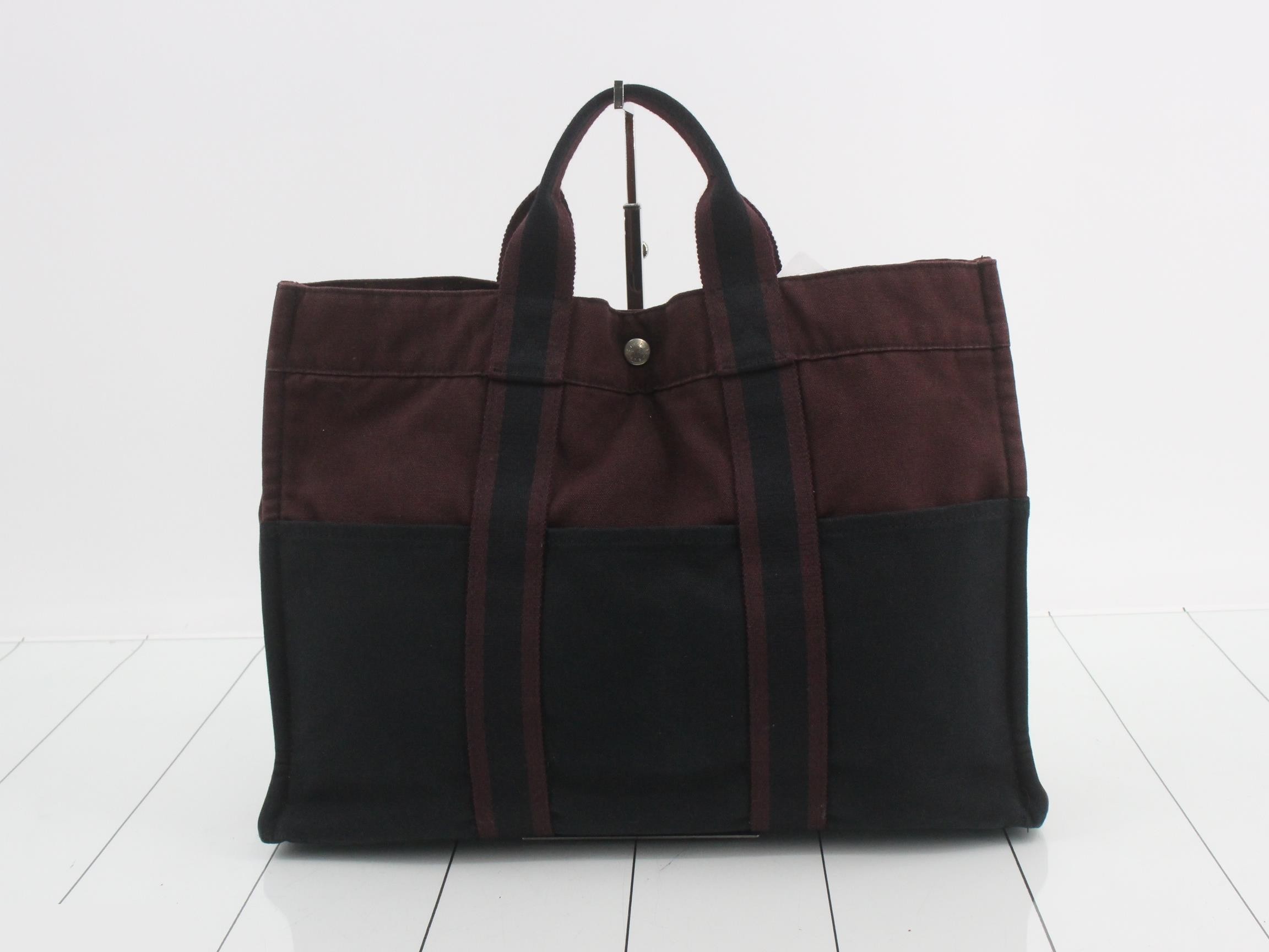 Aile Line MM Tote Bag, Canvas, Dark Gray/Bordeaux, Silver Hardware — view 2