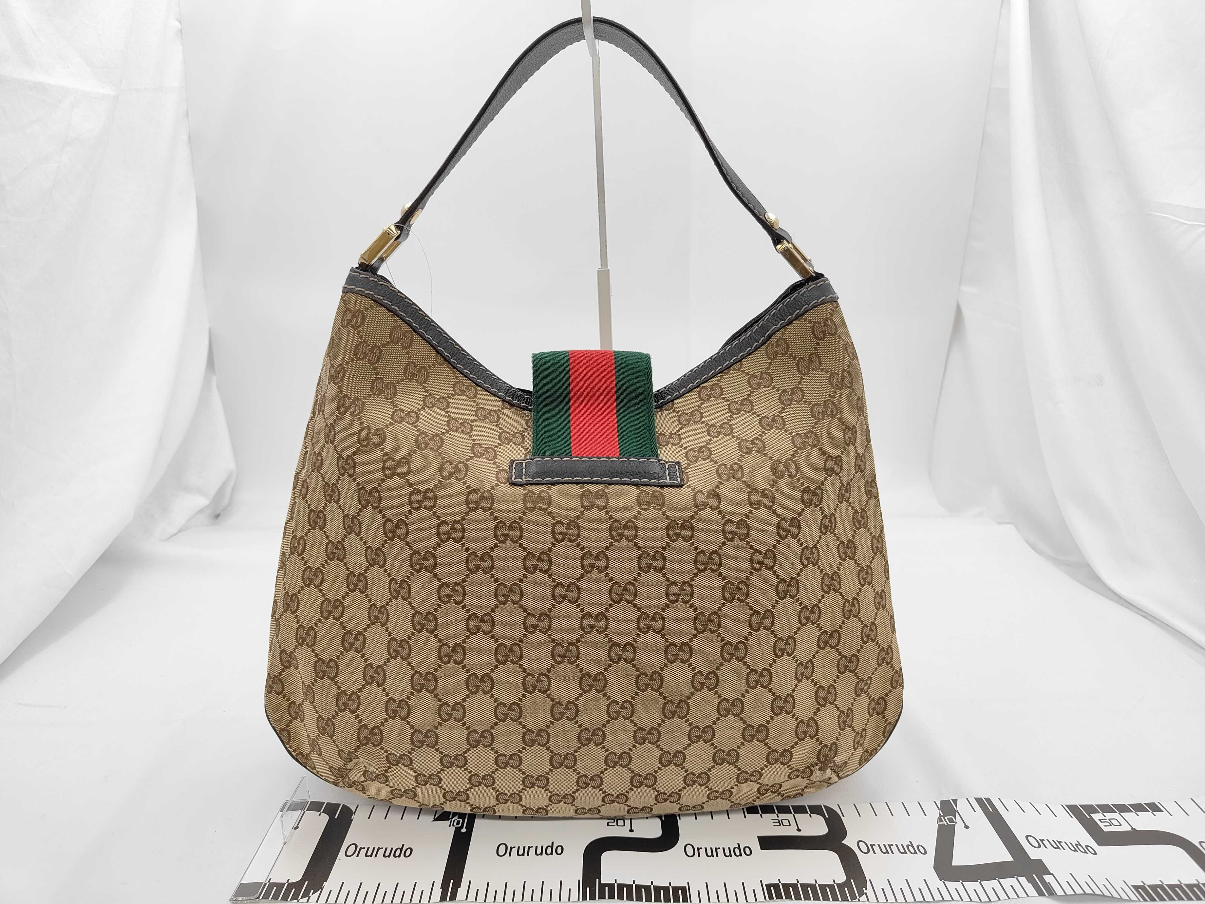 GG Brown Canvas GG Monogram Red and Green Buckle Pumpkin Shoulder Bag Tote Bag — view 2