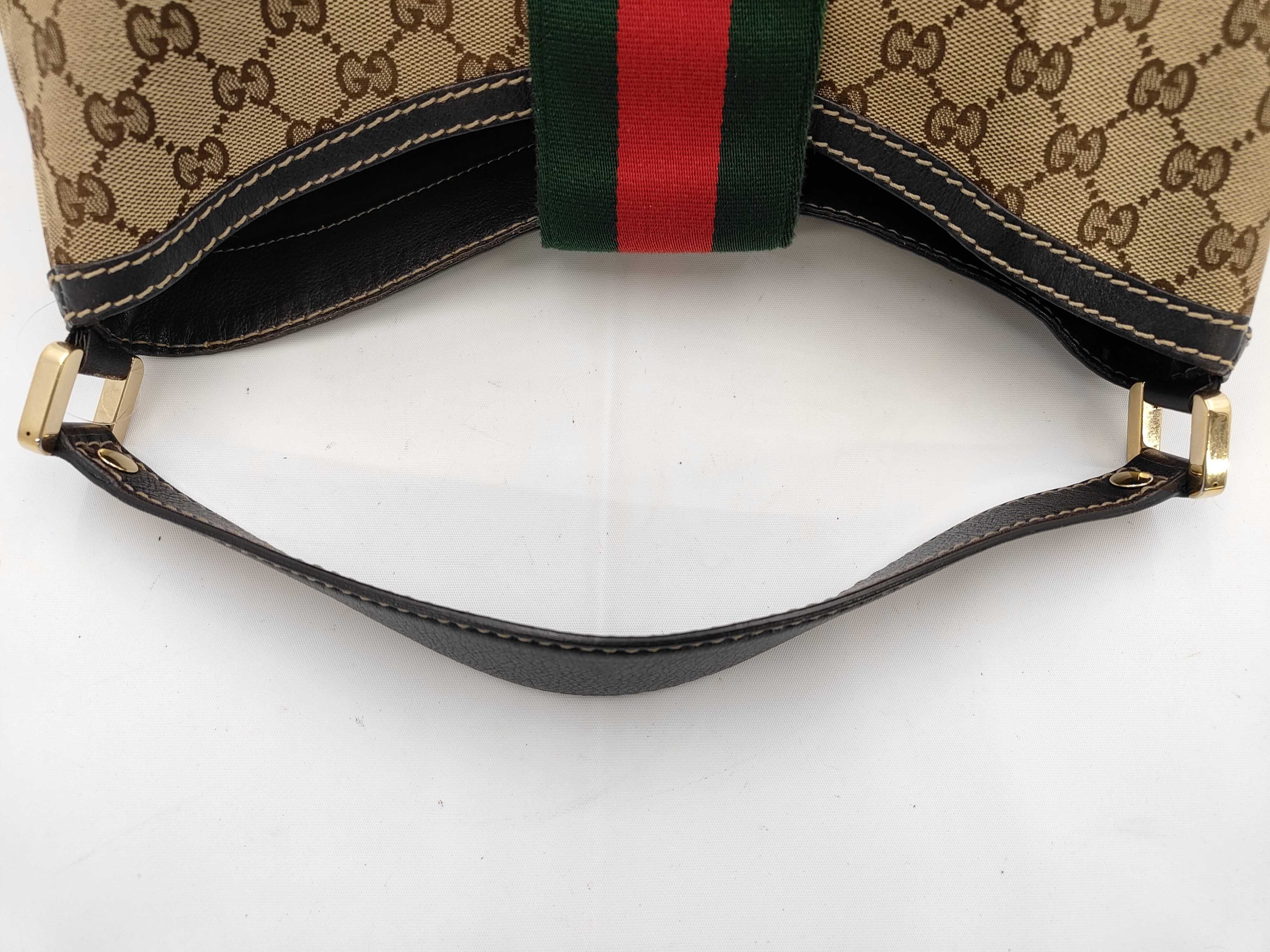 GG Brown Canvas GG Monogram Red and Green Buckle Pumpkin Shoulder Bag Tote Bag — view 3