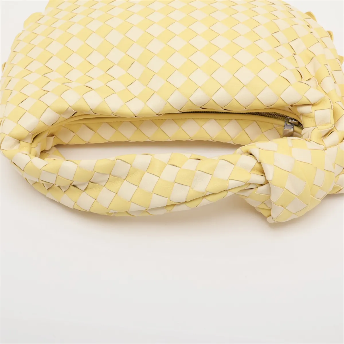 Intrecciato Teen Jodie Leather Shoulder Bag, Yellow x White — view 5