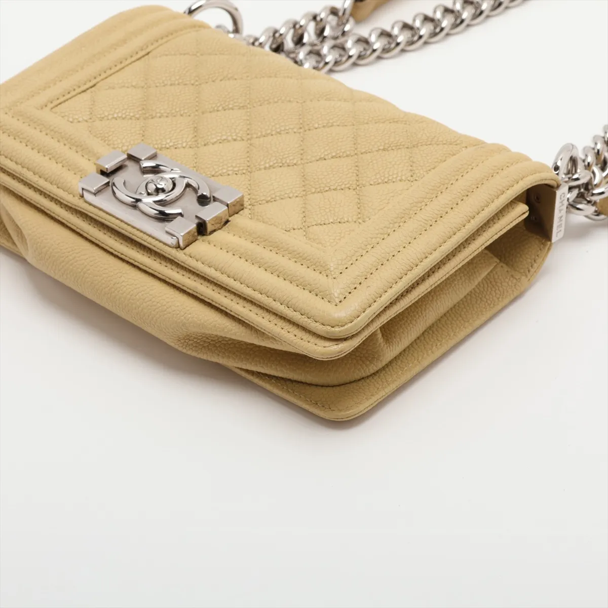 Boy Chanel 20 Small Caviar Skin Chain Shoulder Bag, Green, Silver Hardware, 25108456, Serial Number , A67085 — view 3