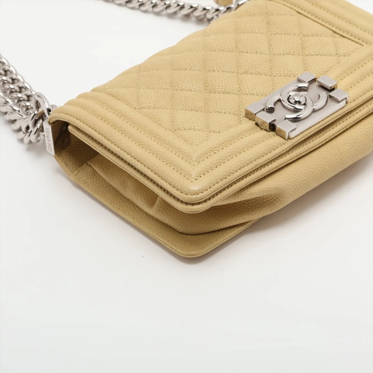 Boy Chanel 20 Small Caviar Skin Chain Shoulder Bag, Green, Silver Hardware, 25108456, Serial Number , A67085 — view 4