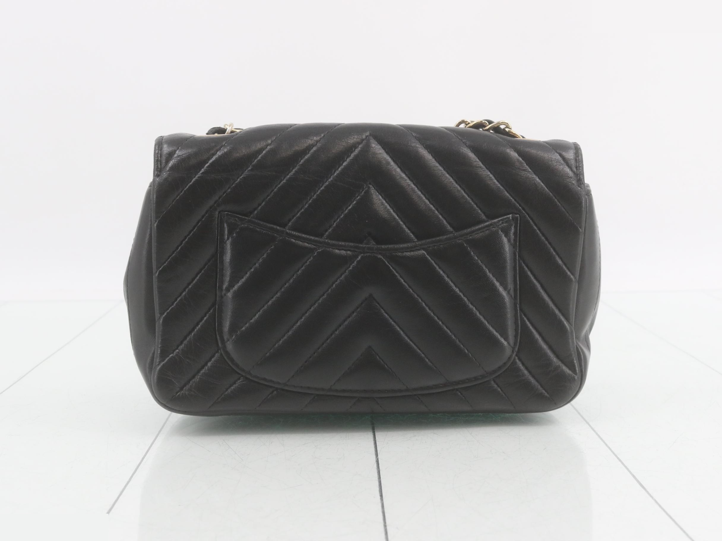 Lambskin V-stitch chain shoulder bag, black — view 2