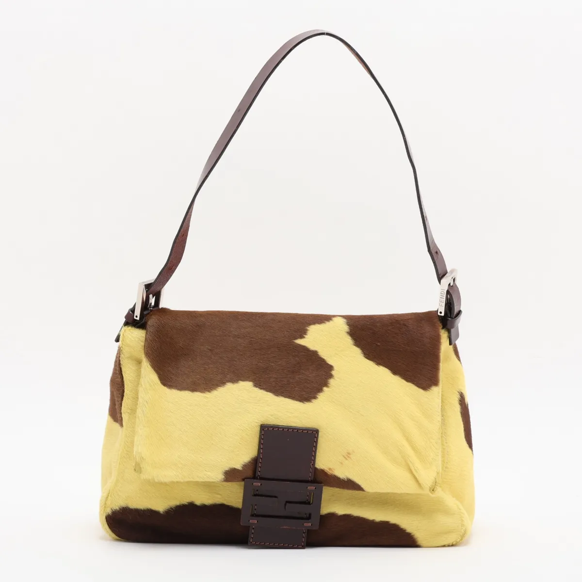 Mamma Bucket Calf Hair x Leather Shoulder Bag, Yellow x Brown