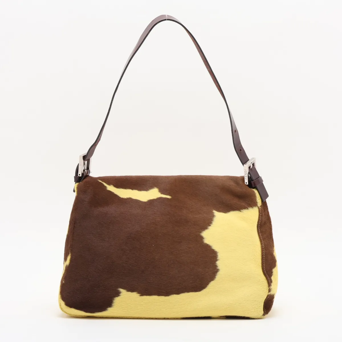 Mamma Bucket Calf Hair x Leather Shoulder Bag, Yellow x Brown — view 2