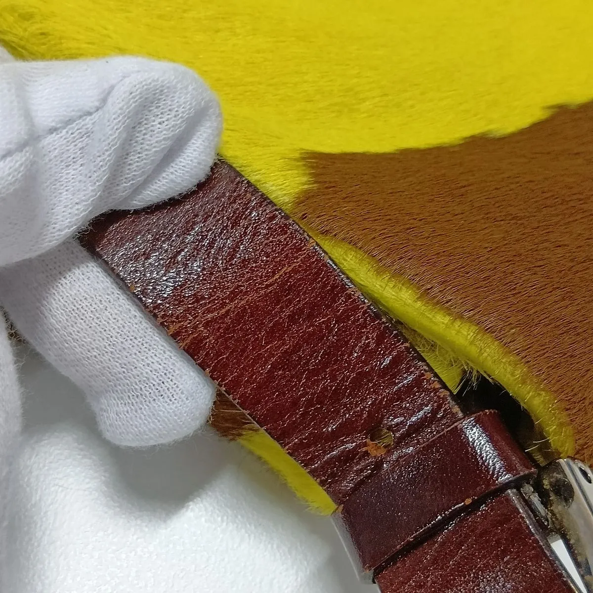 Mamma Bucket Calf Hair x Leather Shoulder Bag, Yellow x Brown — view 13