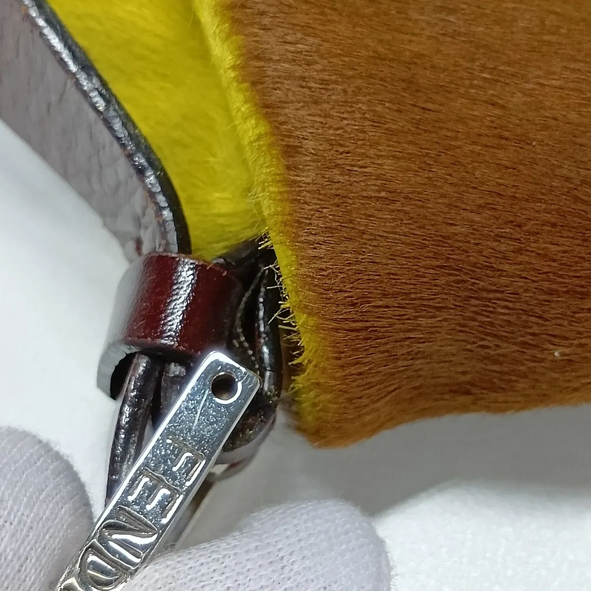 Mamma Bucket Calf Hair x Leather Shoulder Bag, Yellow x Brown — view 15