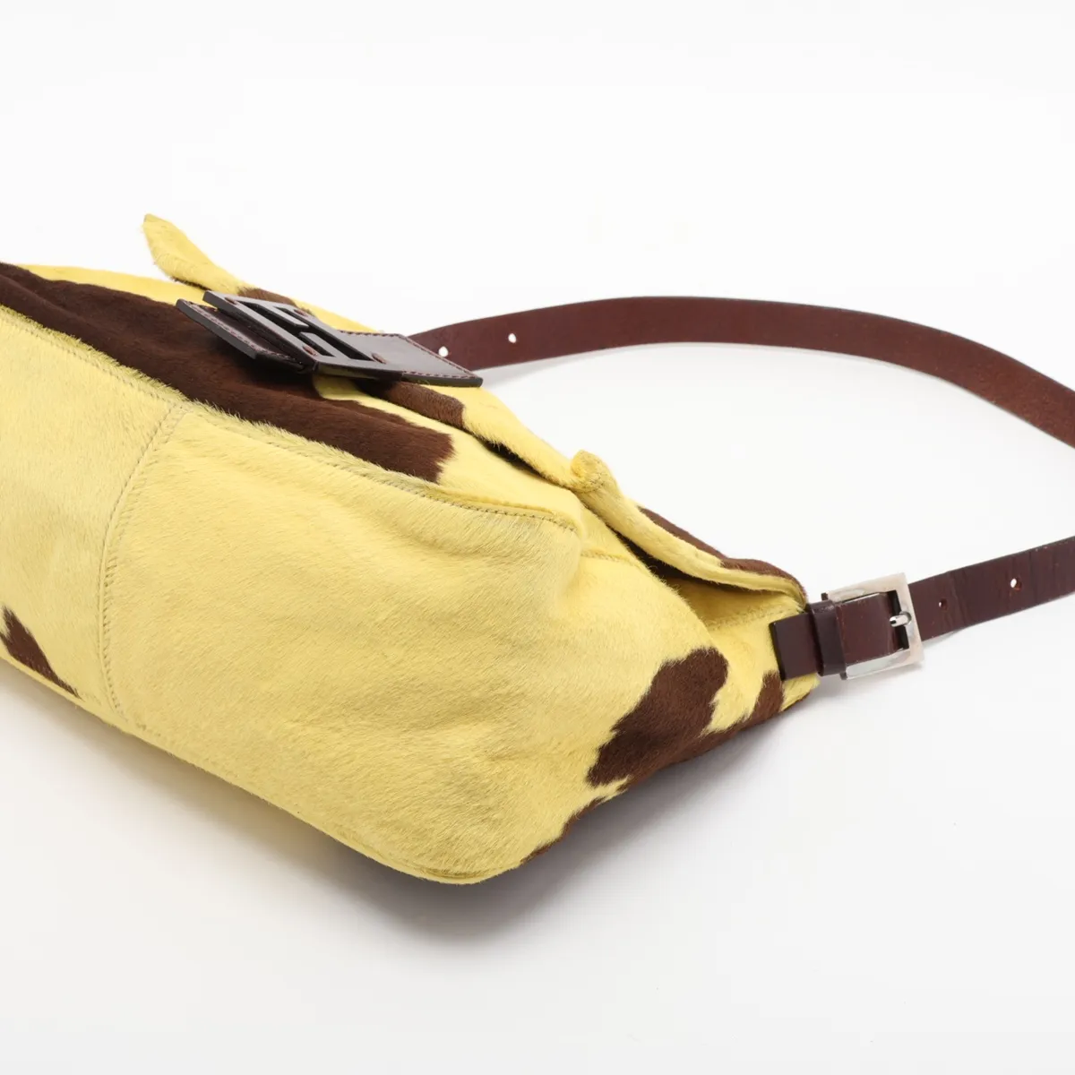Mamma Bucket Calf Hair x Leather Shoulder Bag, Yellow x Brown — view 3