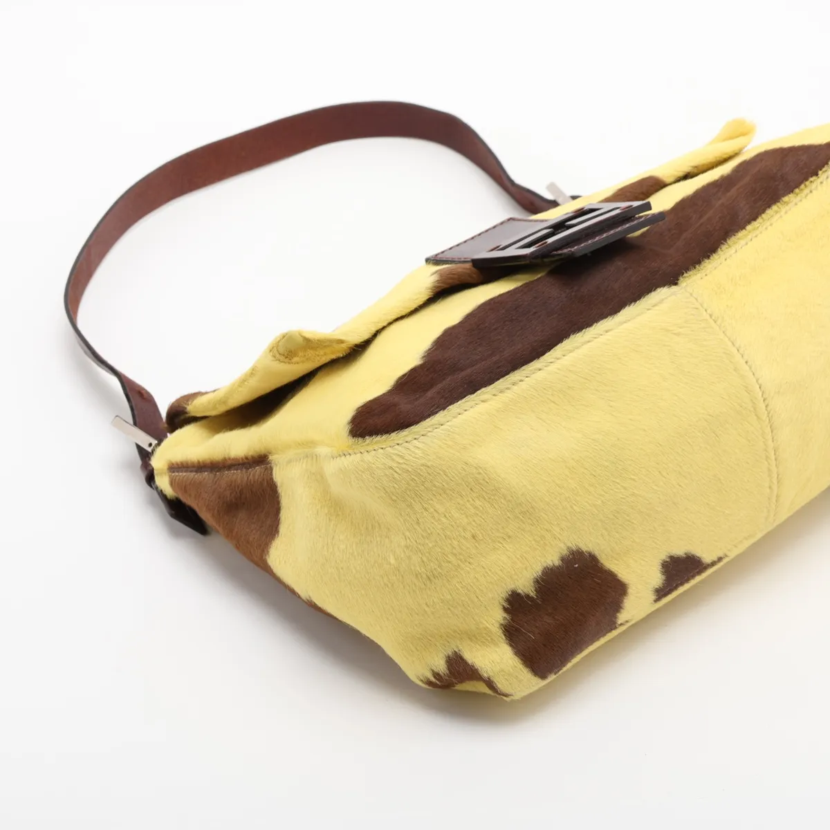 Mamma Bucket Calf Hair x Leather Shoulder Bag, Yellow x Brown — view 4