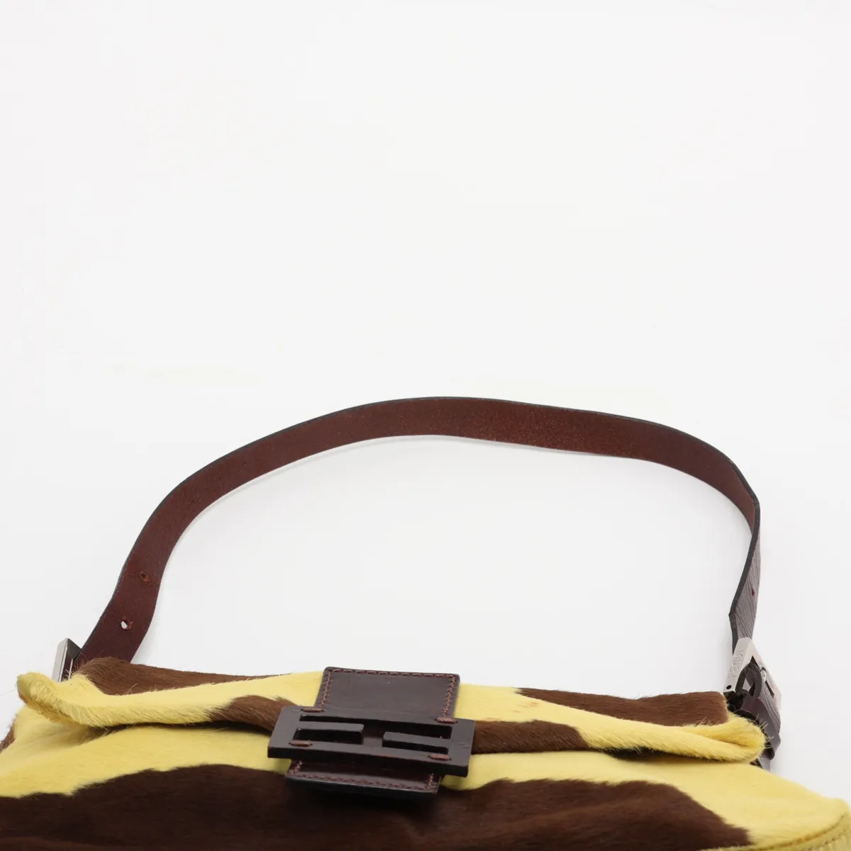 Mamma Bucket Calf Hair x Leather Shoulder Bag, Yellow x Brown — view 6