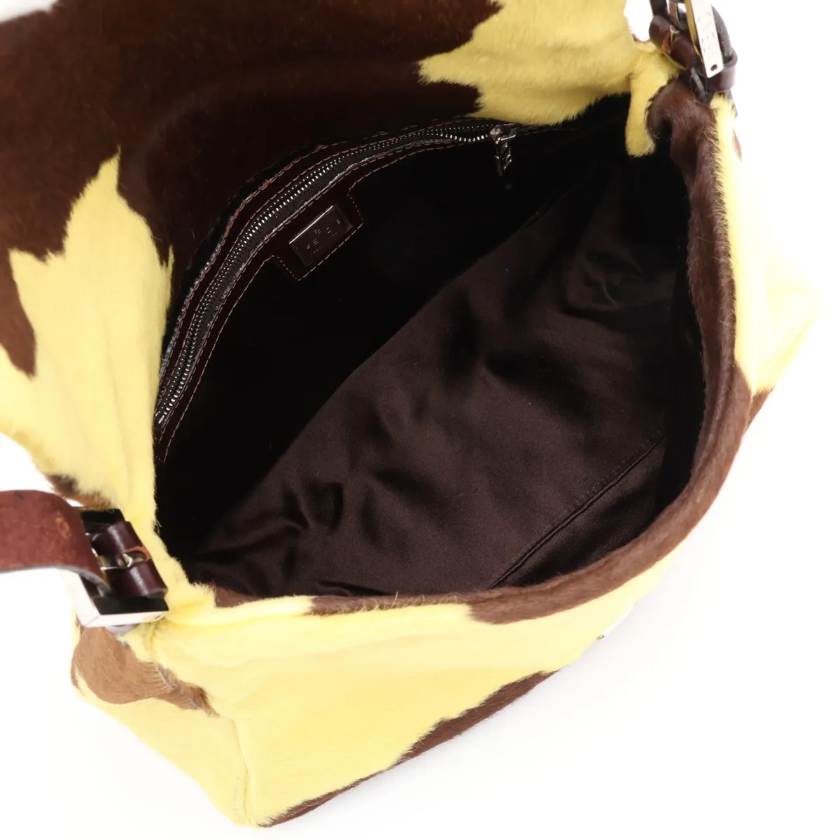 Mamma Bucket Calf Hair x Leather Shoulder Bag, Yellow x Brown — view 7