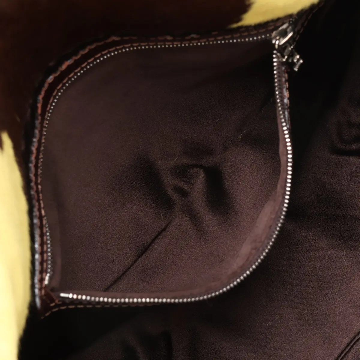 Mamma Bucket Calf Hair x Leather Shoulder Bag, Yellow x Brown — view 8