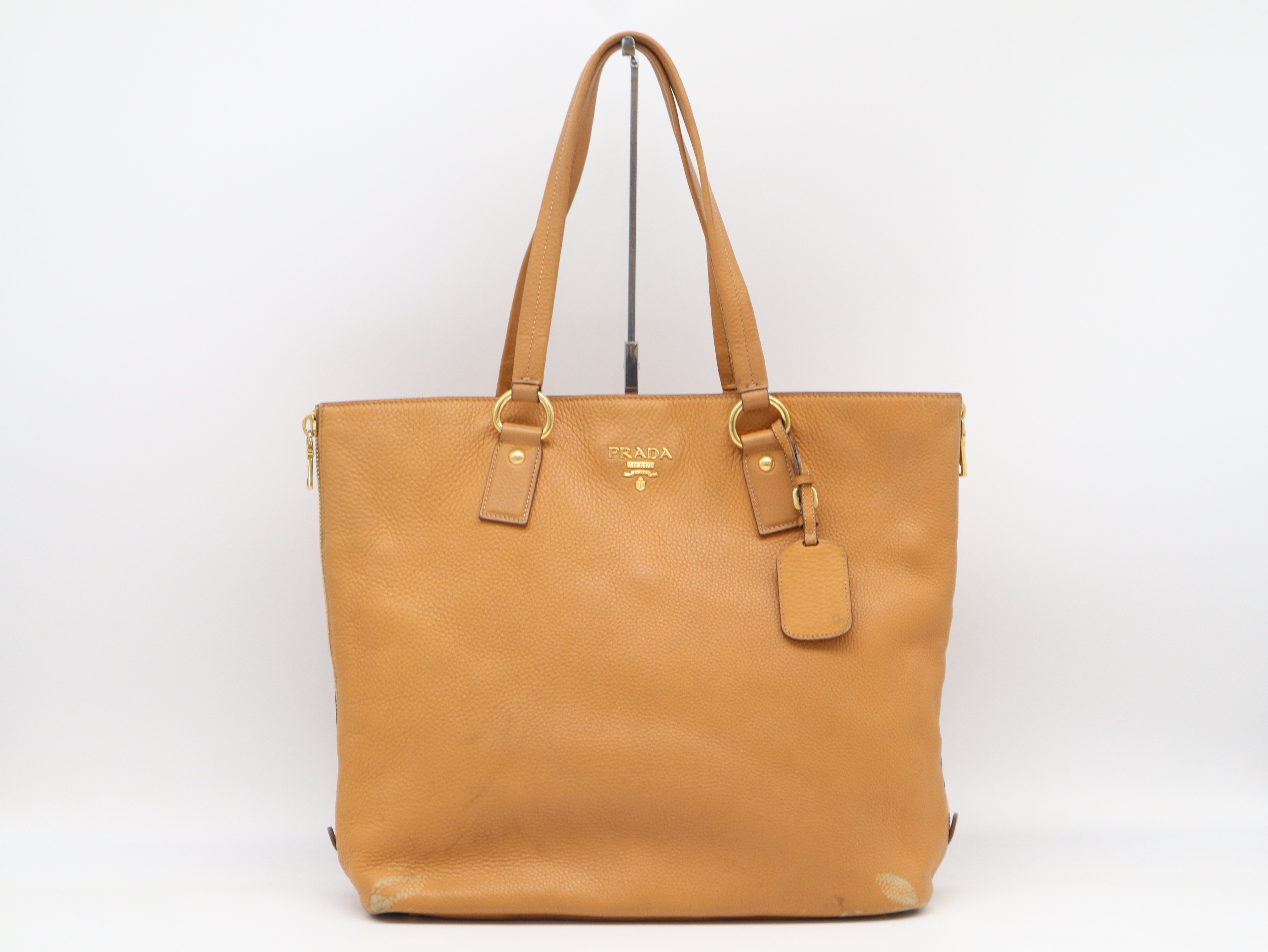 Leather Side-Zip Brown Tote Bag