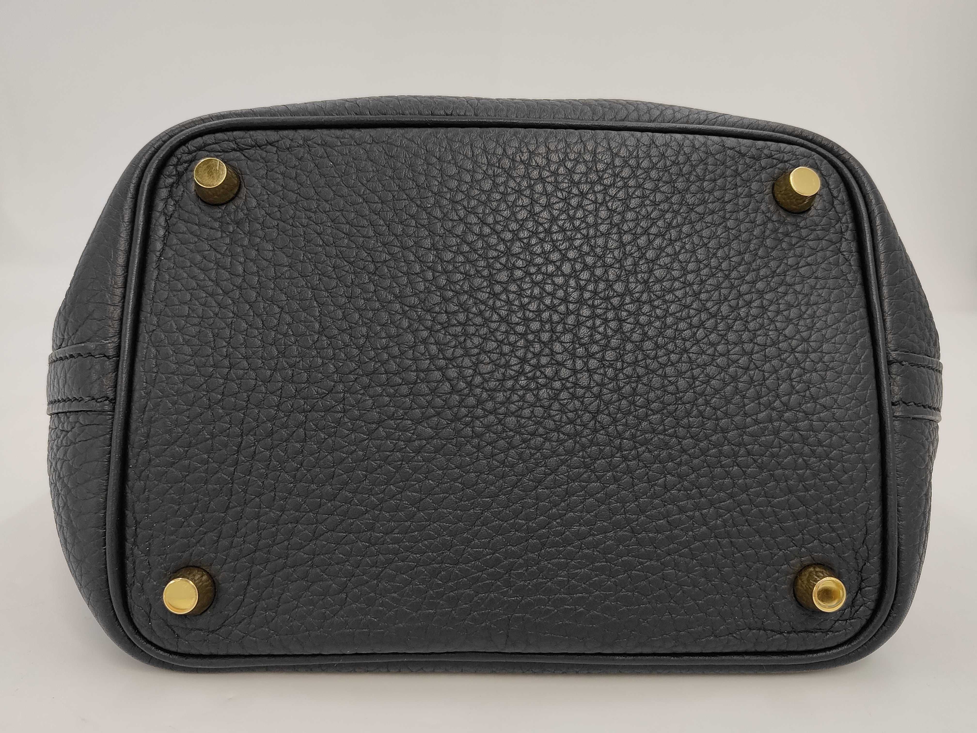 Picotin Lock PM Taurillon Leather Black U Stamp Gold Handbag — view 7