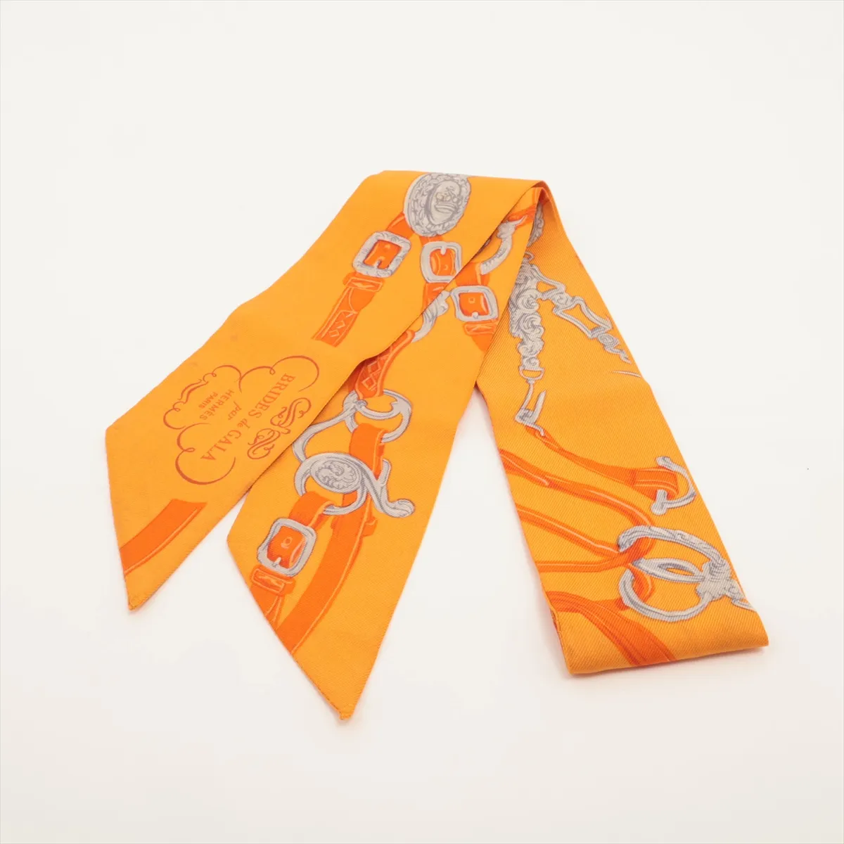 Twilly BRIDES de GALA Ceremonial Bridle Scarf, Silk, Orange, with wear,