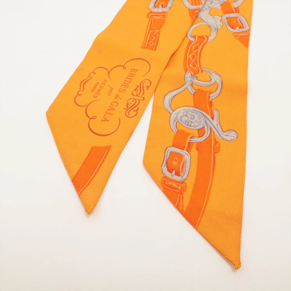 Twilly BRIDES de GALA Ceremonial Bridle Scarf, Silk, Orange, with wear, — view 2