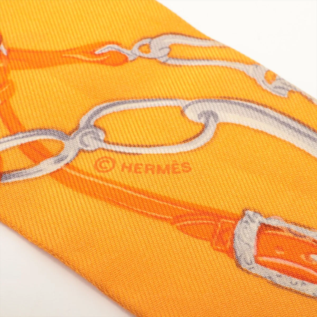 Twilly BRIDES de GALA Ceremonial Bridle Scarf, Silk, Orange, with wear, — view 3