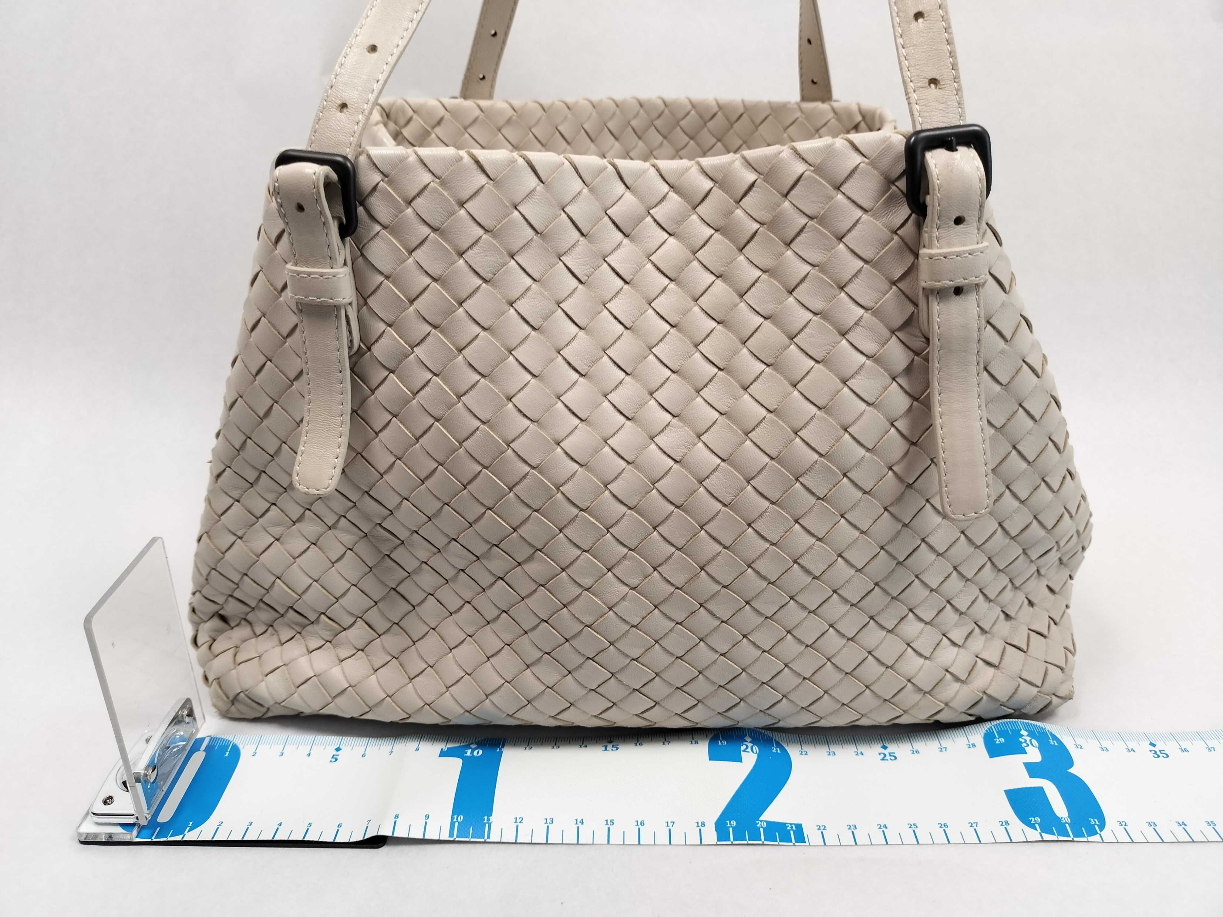 Intrecciato Leather Tote Bag (White) — view 2