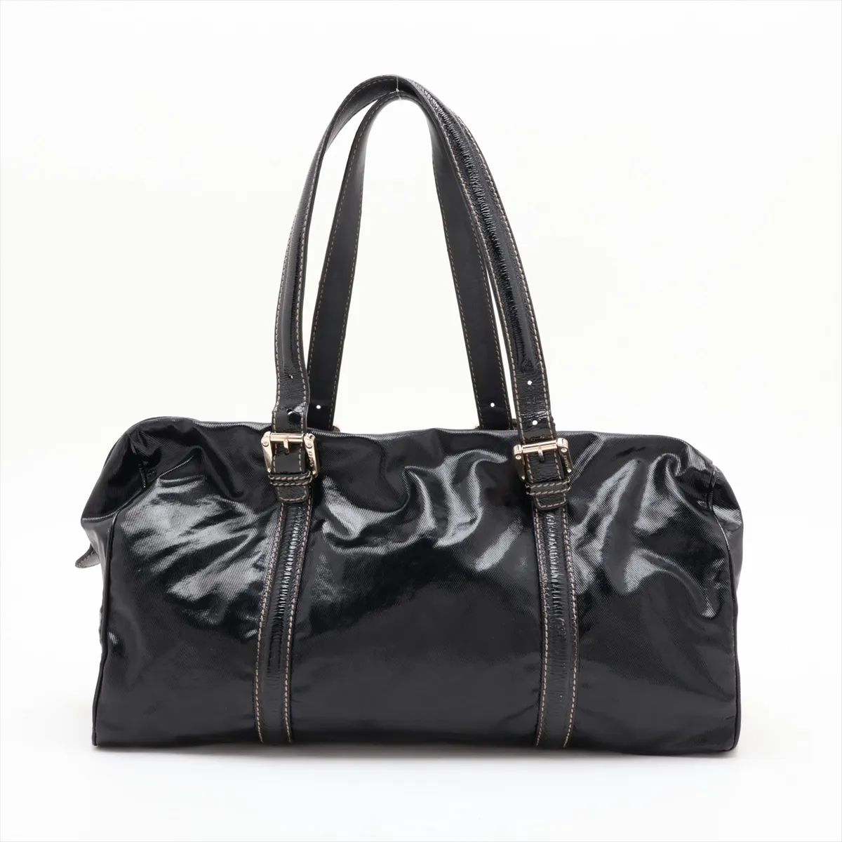 Interlocking G Patent Leather Handbag, Black, 170010 — view 2