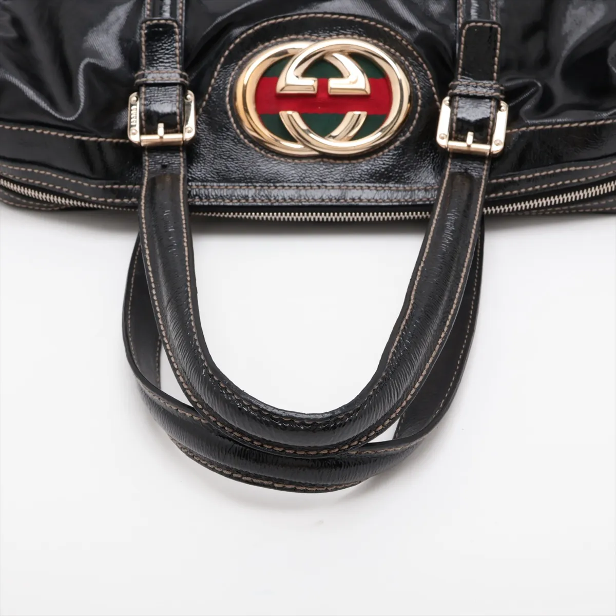 Interlocking G Patent Leather Handbag, Black, 170010 — view 5