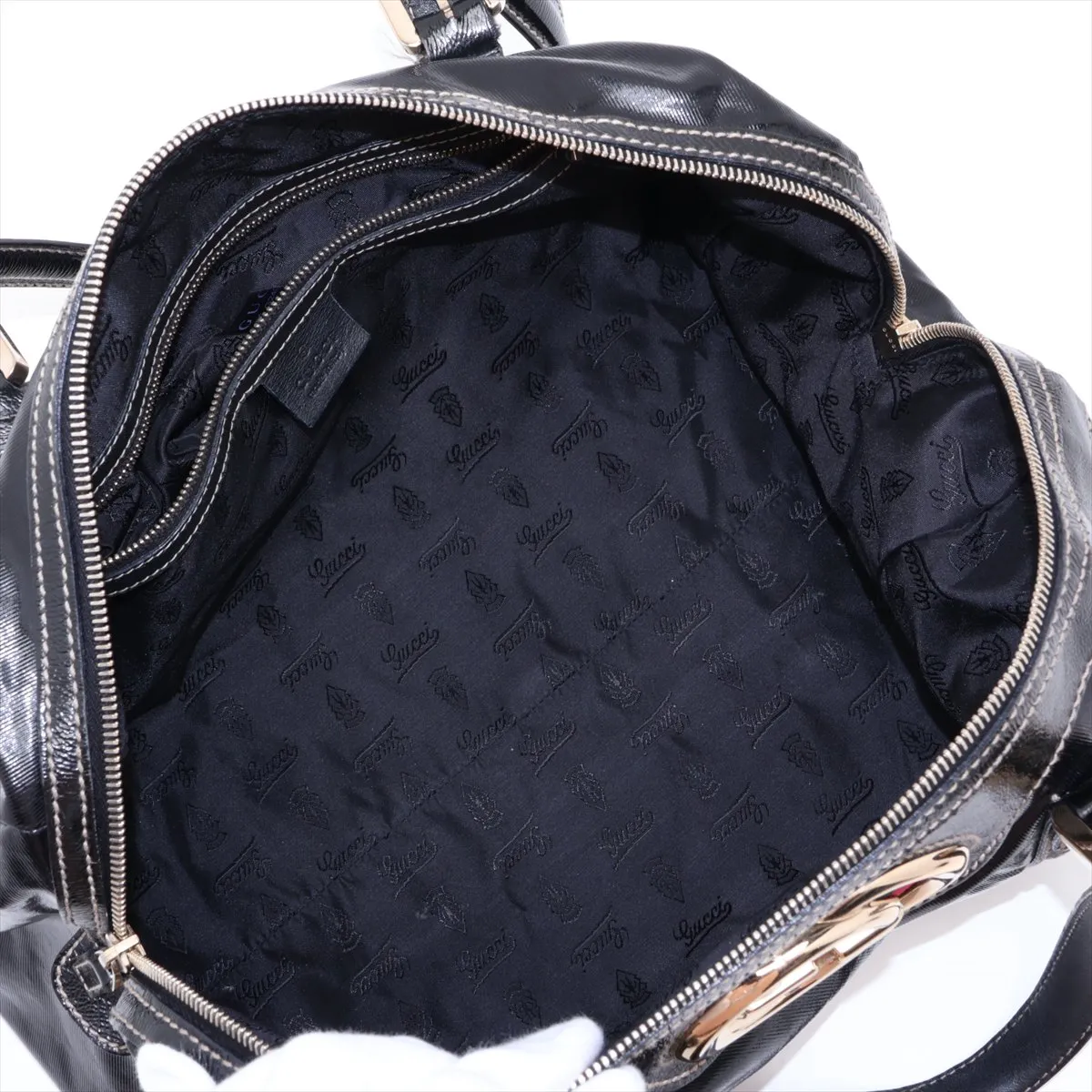 Interlocking G Patent Leather Handbag, Black, 170010 — view 7