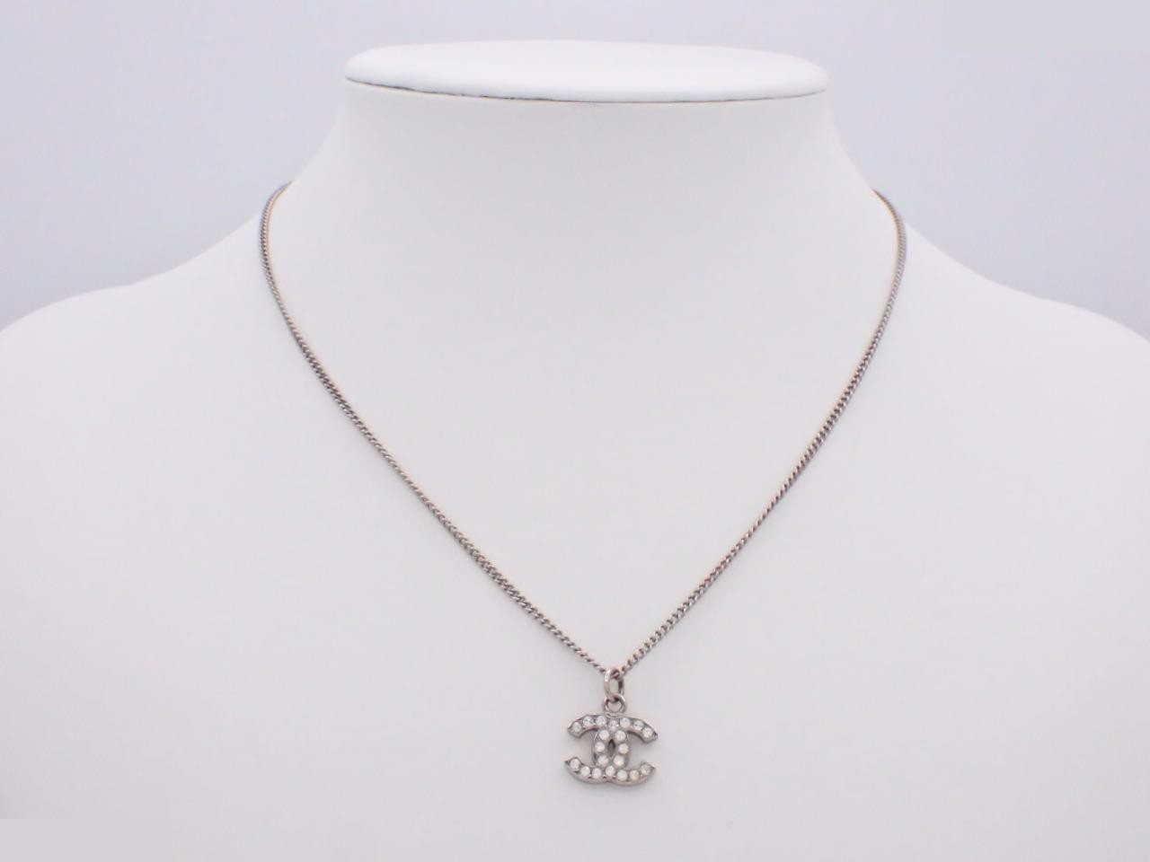 Necklace with Coco Mark design, rhinestones, silver, chain approximately 44cm — view 3