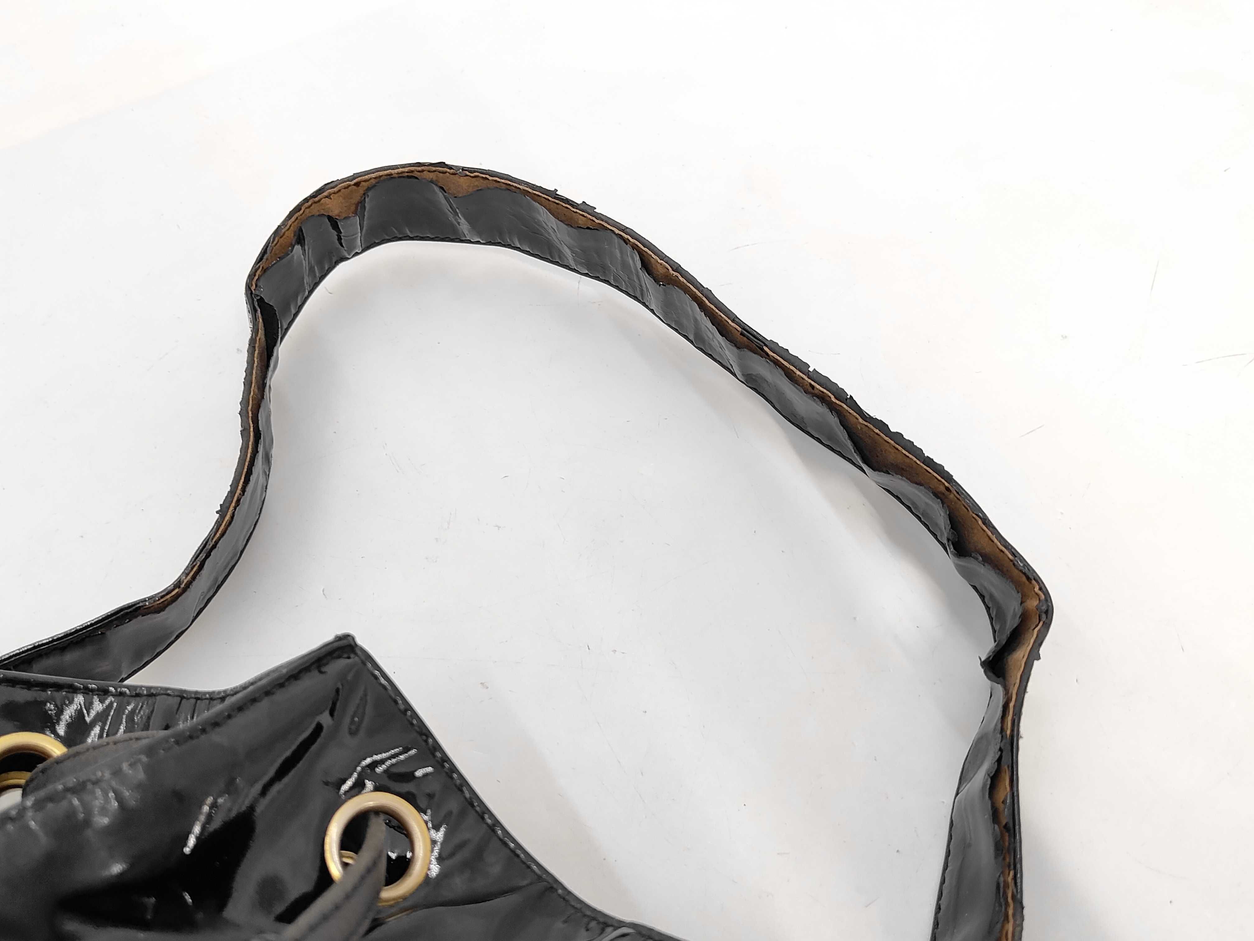Patent Leather Chain Shoulder Bag with Gold Hardware, Black — view 5