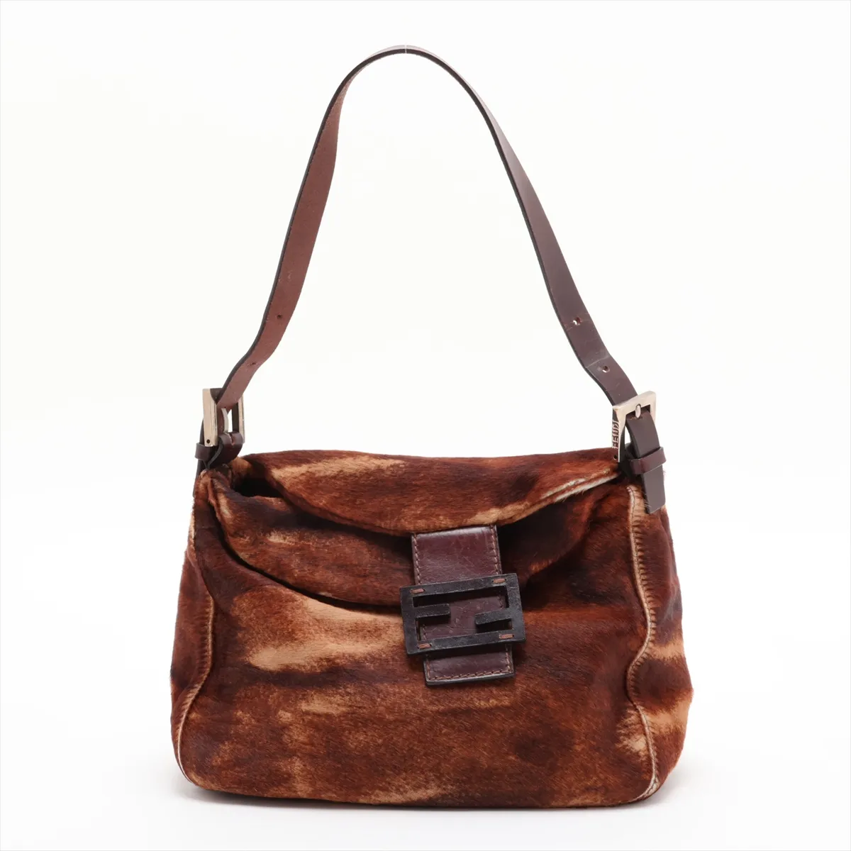 Mamma Bucket Calf Hair x Leather Shoulder Bag, Brown, 26424