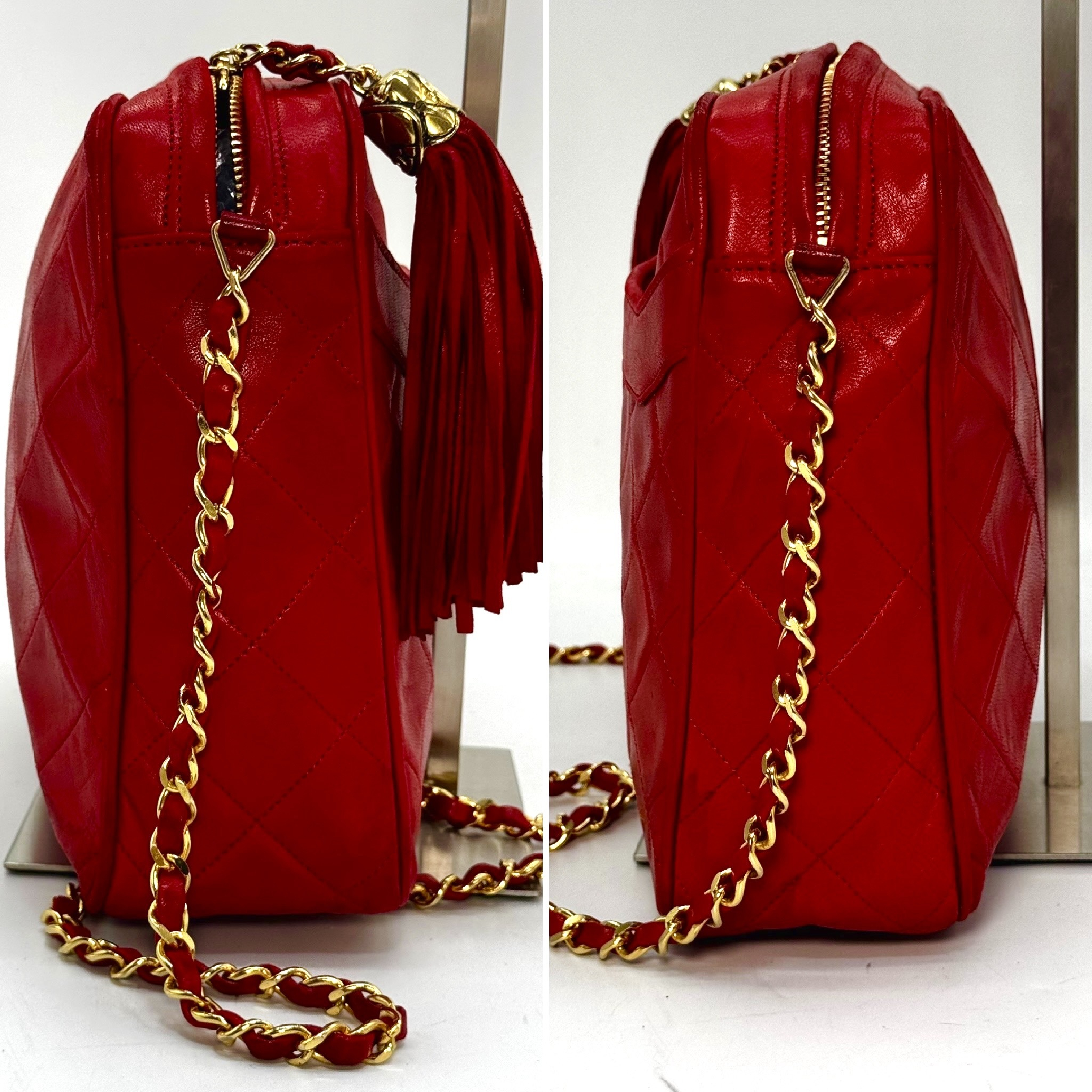 Matelassé Lambskin Fringe Chain Shoulder Bag, Red, 1952547, with Guarantee Card. — view 6